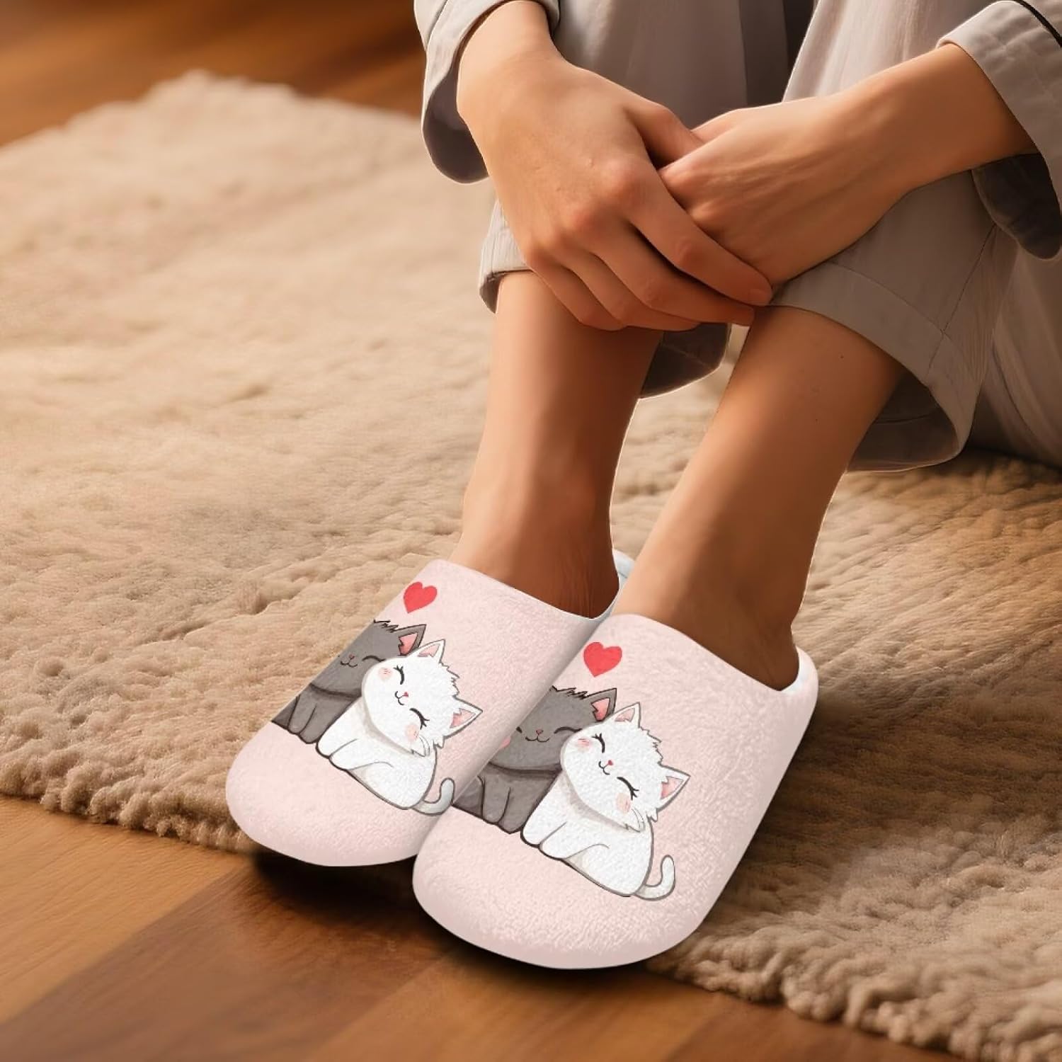 UNICEU Cat Print 3 Pairs House Slippers for Women Washable Comfortable Closed Toe Spa Slippers for Hotel Home Wedding