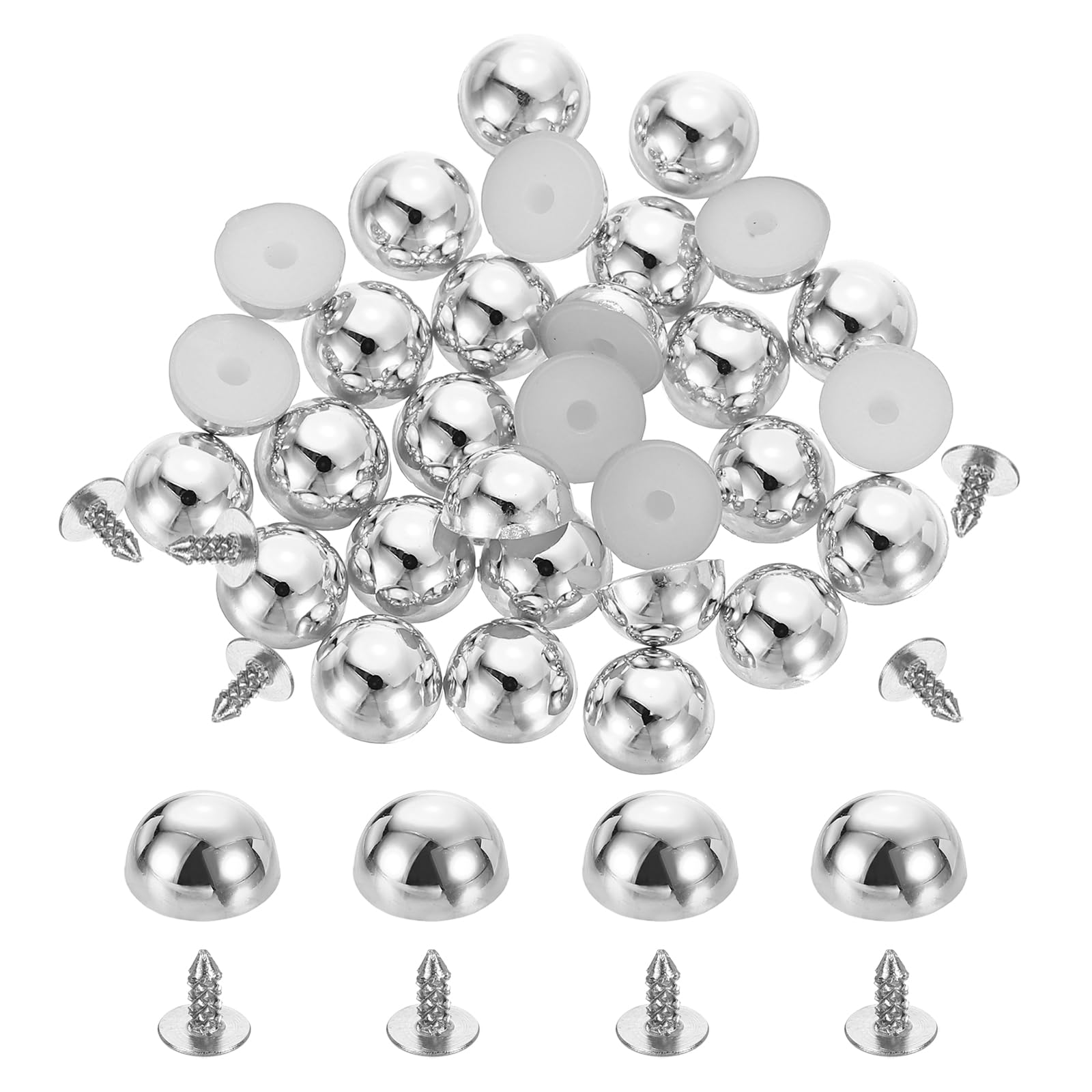 sourcing map 50Pcs Round Dome Studs, 6mm Plastic Mushroom Flat Back Rivets with Nails for DIY Leather Clothing Bag Shoes Accessories, Silver