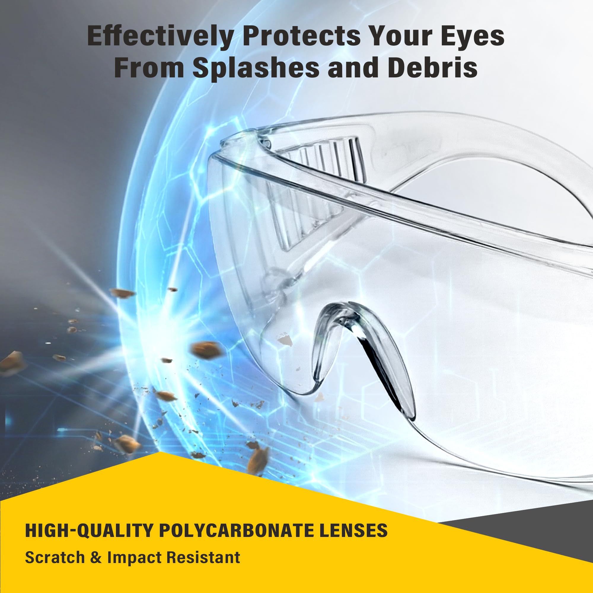 Paquete de 6 lentes de seguridad transparentes sobre lentes, lente de policarbonato resistente a los impactos ANSI Z87.1, gafas de seguridad sobre gafas, gafas protectoras para laboratorio