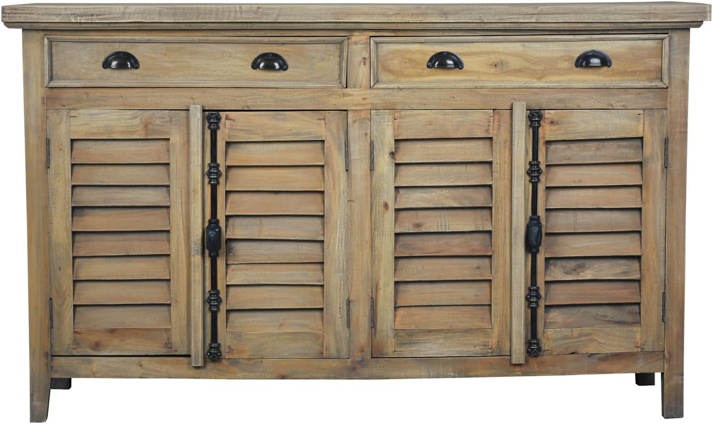 HomeStock Solid Wood Credenza with Shutter Doors - 58" Console Table, Buffet & Storage Cabinet