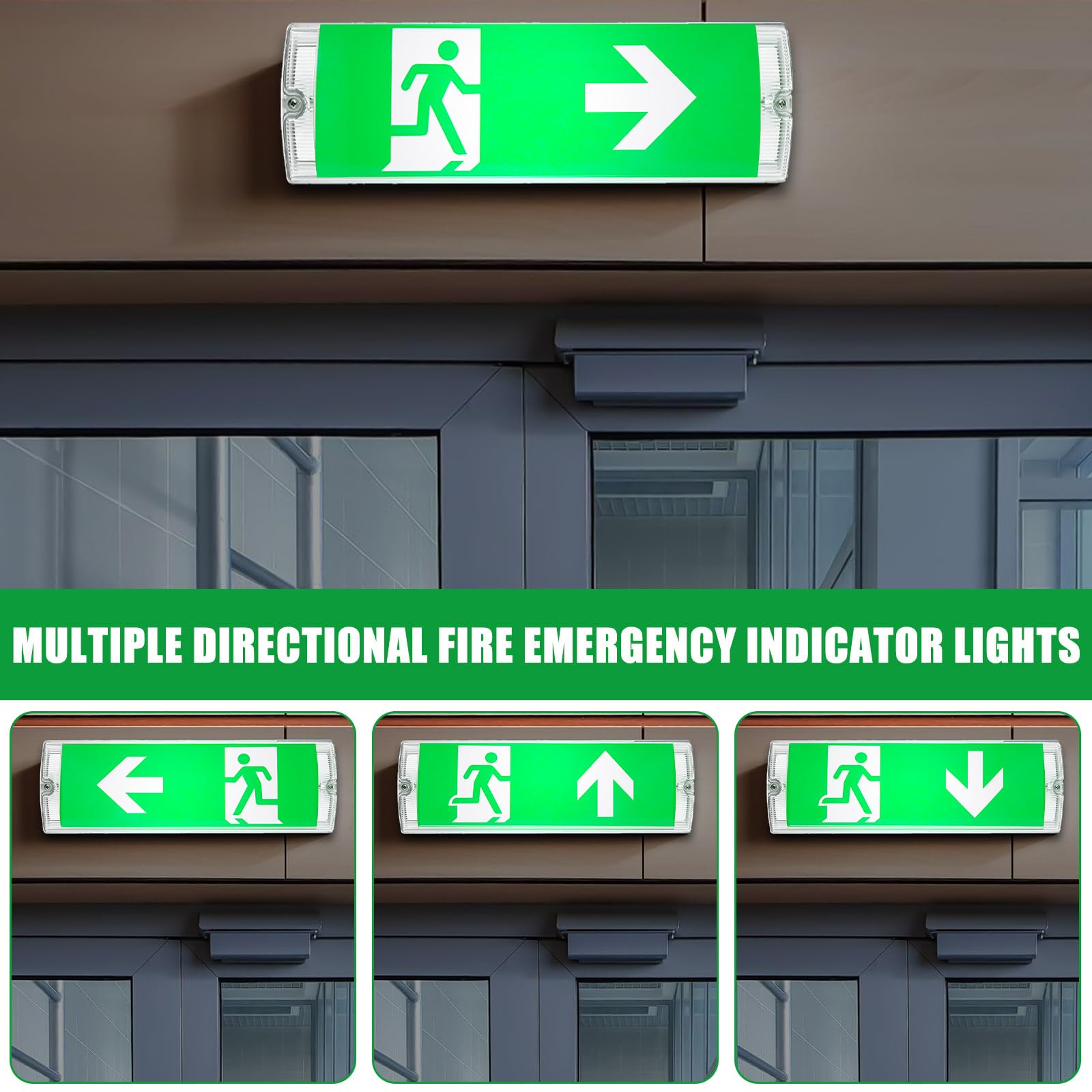 Éclairage de secours LED, IP65, éclairage de sortie de secours, panneau de sortie de secours, 4 pictogrammes de direction, éclairage de sécurité, batterie 3H, éclairage de secours pour voies