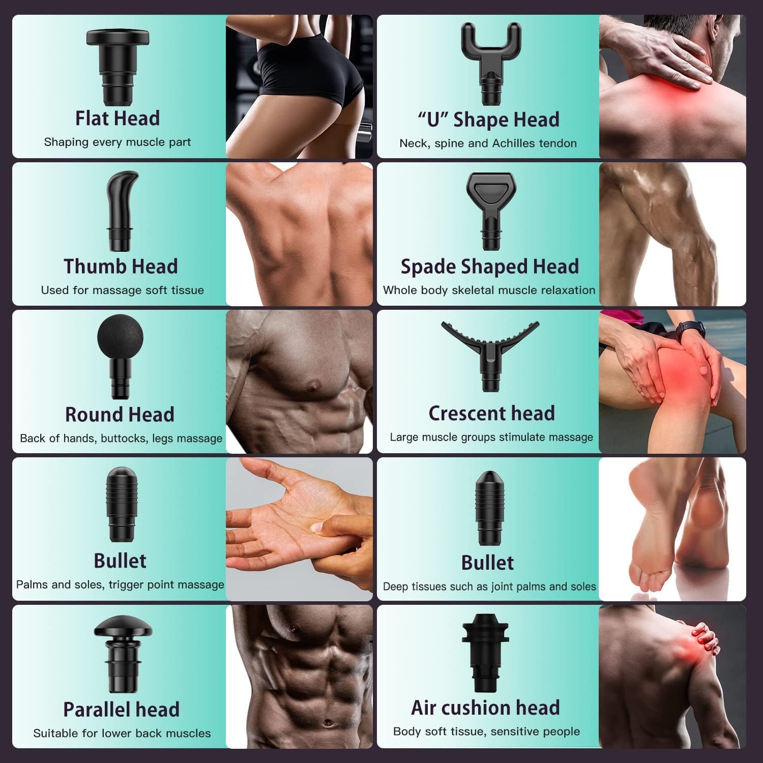 Massage Gun Deep Tissue, Percussion Muscle Massager Gun, 30 Speeds Quiet Handheld Massager for Muscle Neck Back Shoulder , LCD Touch Screen with 10 Heads (Gray) : Health & Household