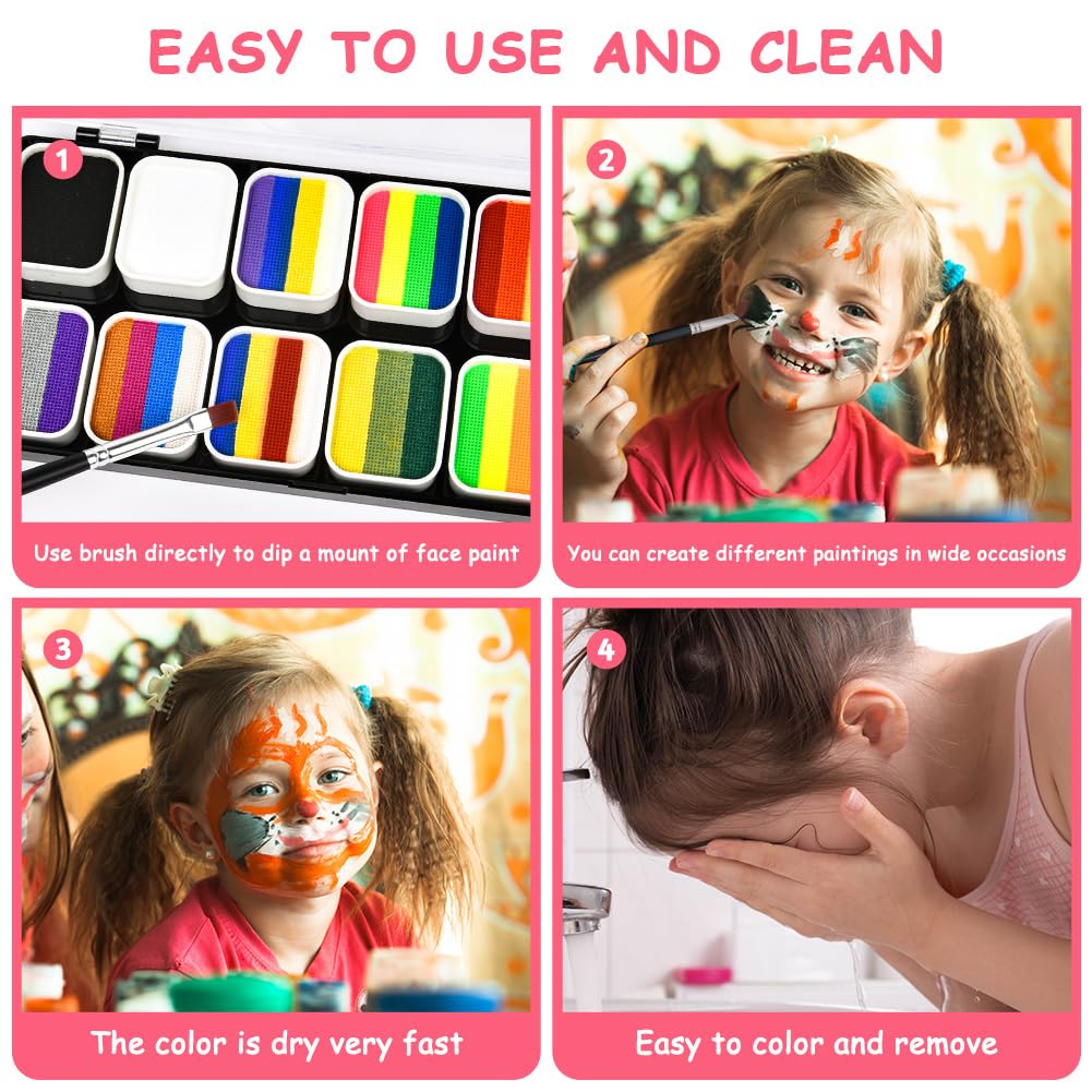 LOPHE Trucco Viso Bambini, 39 Colori Body Paint Pittura Viso Sicuro e Non Tossico, Colori Trucco Bambini Kit per la Pittura del Viso con 5 Pennello, Face Paint per Carnevale, Halloween, Cosplay