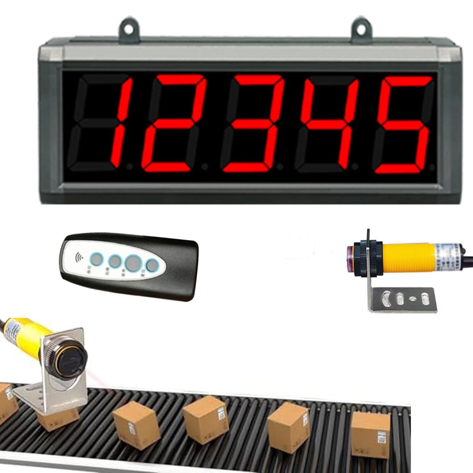 Contatore Digitale con Funzione di Memoria, contatore di precisione a Doppia sonda 0-99999, rilevamento del sensore Fino a 5 m, Ideale per Linee di Produzione e Uso Scolastico.,