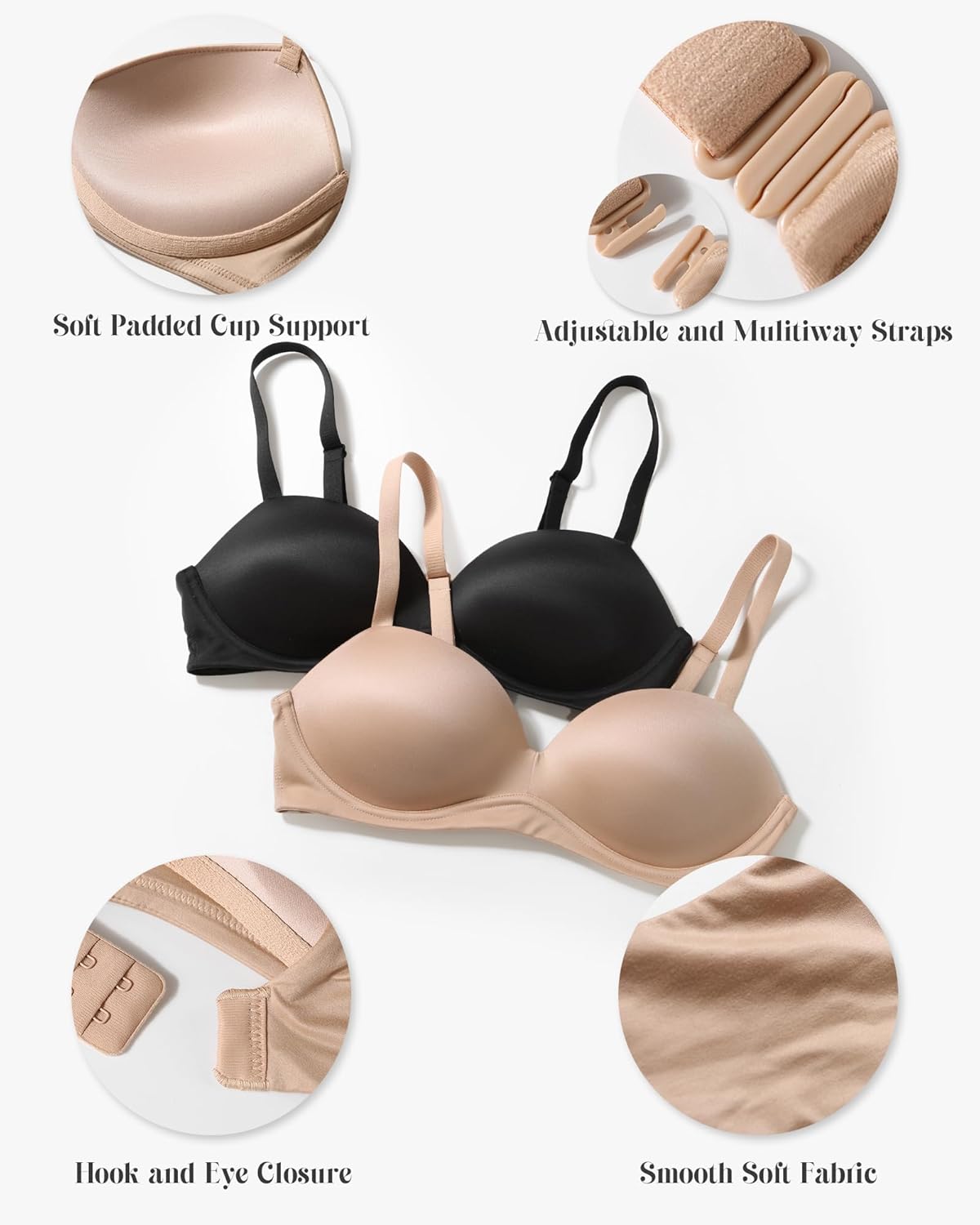 HACI Women's Push Up Bra Wirefree Padded Plunge Everyday T-Shirt Comfortable Seamless - Image 4