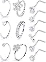 Ftovosyo 18G 20G Nose Rings Surgical Steel Nose Rings Hoop for Women Men Paved CZ Flower Nostril Piercing Jewelry L Shaped Nostril Ring Stud Set