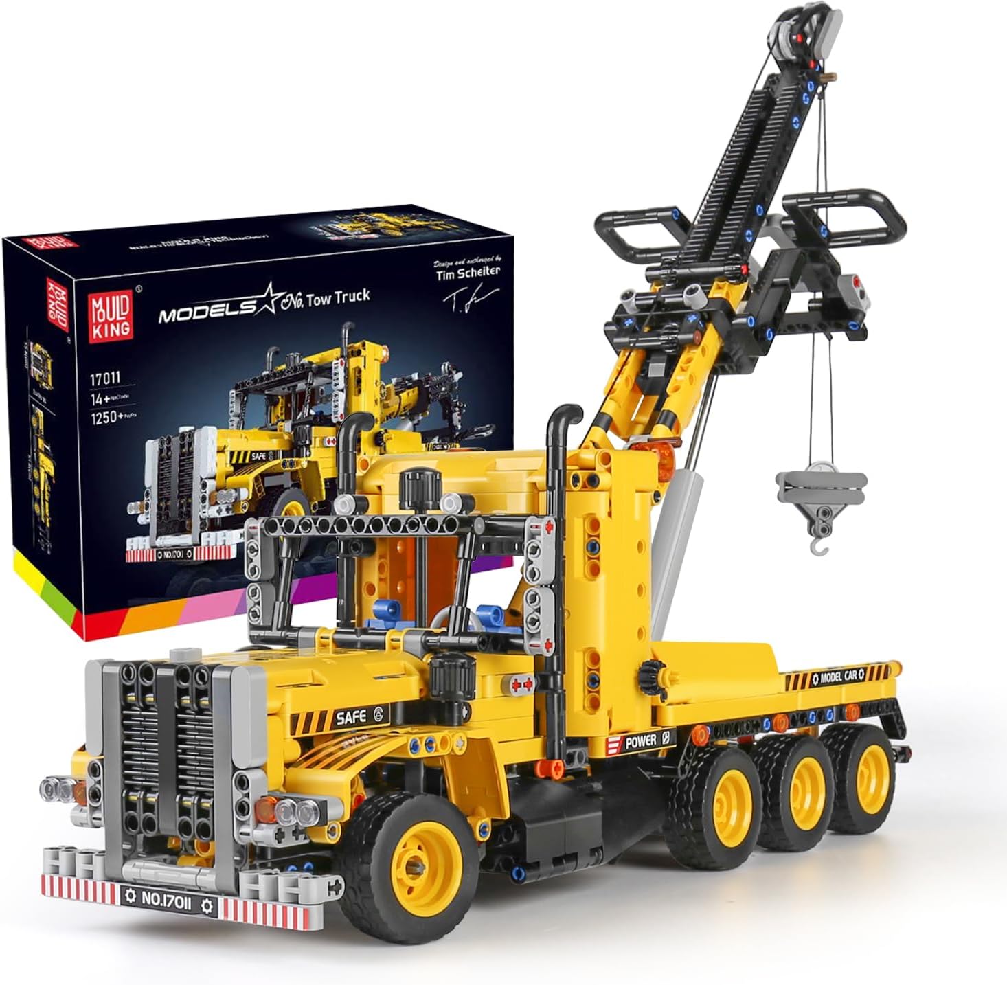 17011 Technik Tow Truck Crane Clamping Blocks, 1250 Pieces Engineering Series Truck Model Trailer Assembly Kit, Trailer Building Block Construction Vehicle (Without Motor)