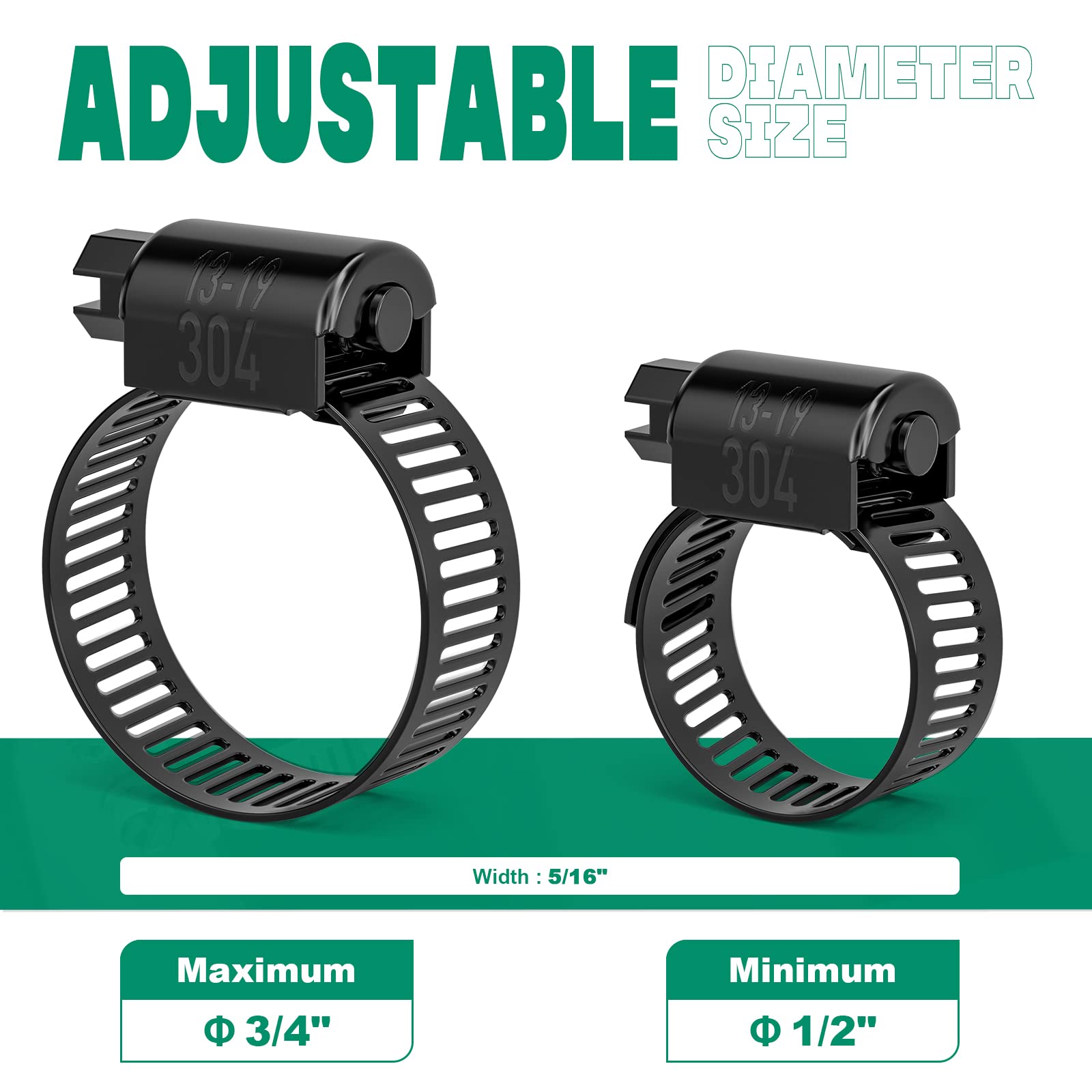 OURU Schlauchschellen, verstellbar, 13–19 mm, Edelstahl, Schneckengetriebe, Schlauchschellen für Automobil, Sanitär, Ladeluftkühler, Rohr, Kraftstoffleitung, Heizkörperklemmen, Schwarz, 40 Stück
