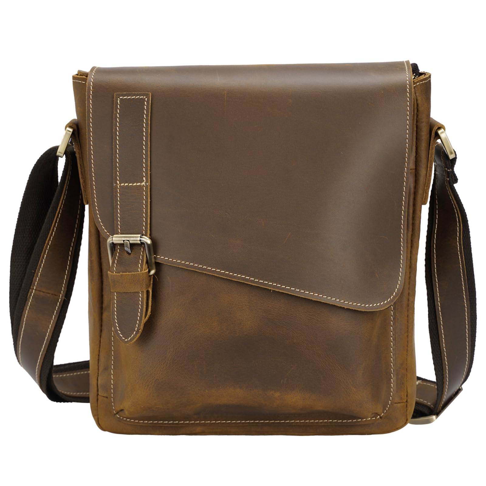 TIDING Leder Umhängetasche Herren Klein Schultertasche Vintage Herrentasche 9,7 Zoll iPad Tasche Messenger Bag aus Echtleder Tragetasche für Männer, Hellbraun