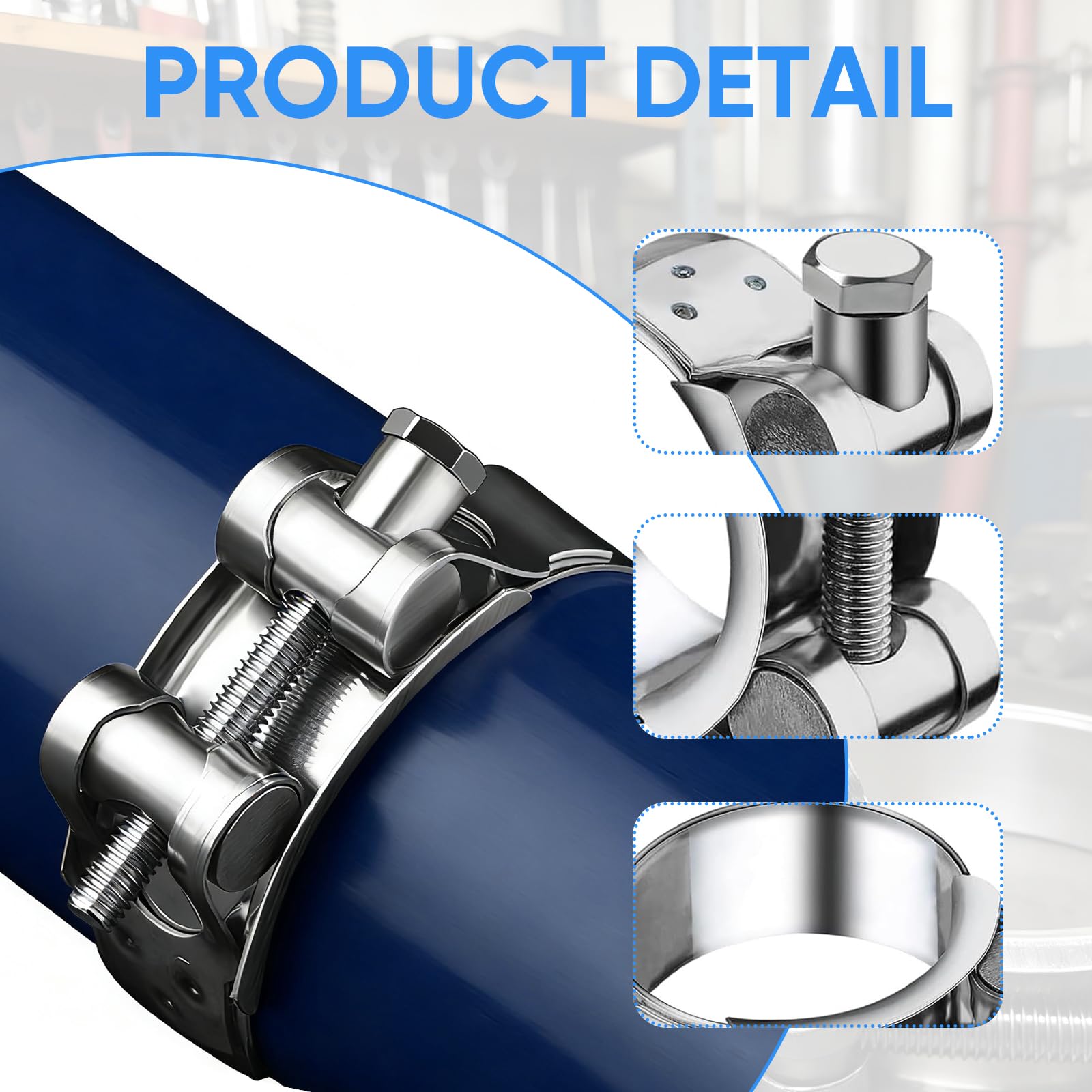 2 Pcs Exhaust Clamp – 2 Pcs 44–47 mm T Bolt Hose Clamps – Heavy Duty Stainless Steel Tube Clamps – Adjustable T Pipe Clips for Water Pipe Gas Automotive Tube — view 3