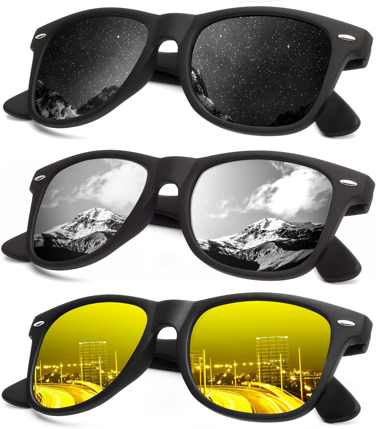 KALIYADI Polarized Sunglasses for Men and Women Matte Finish Sun glasses Color Mirror Lens UV Blocking (3 Pack)