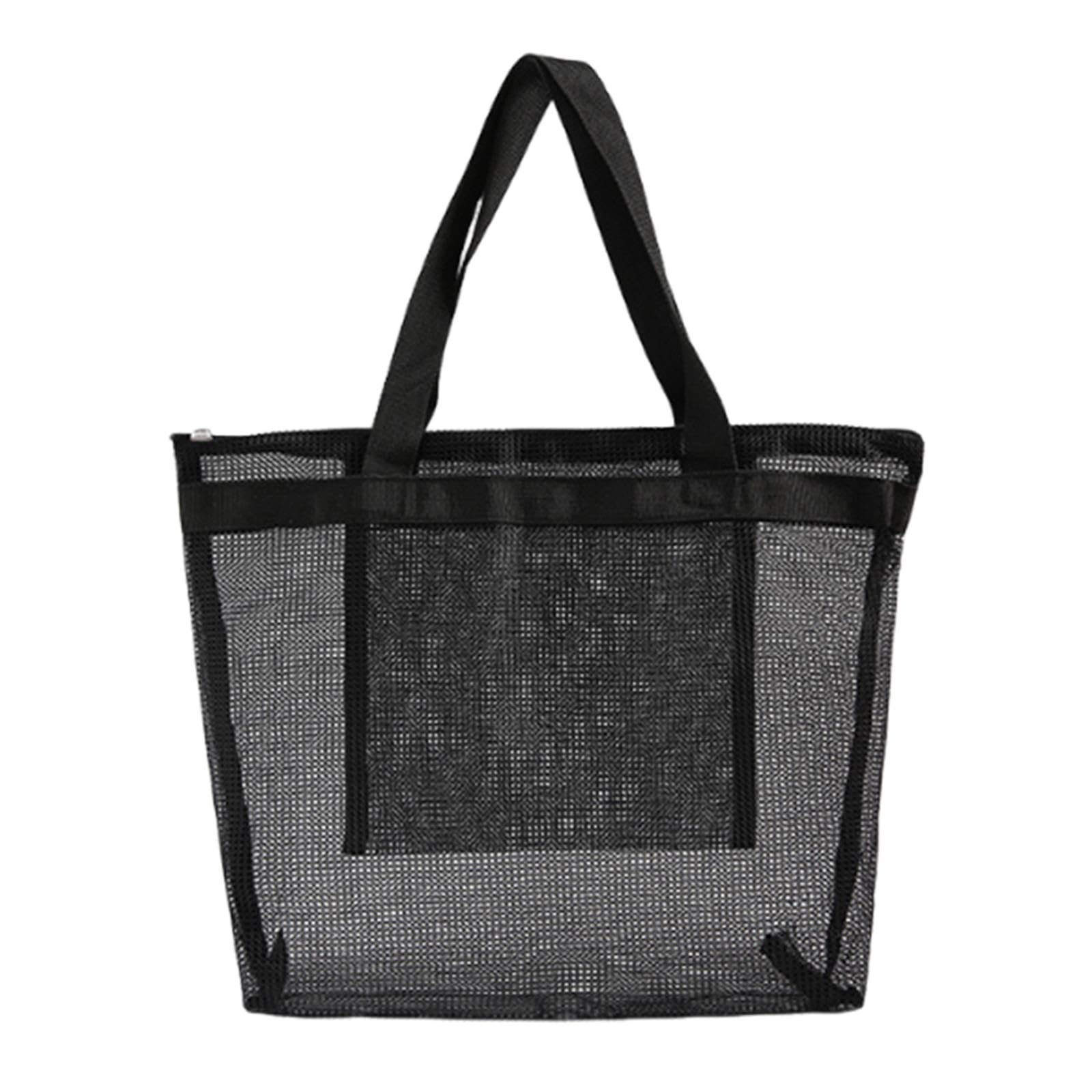 nivaa Mesh Beach Bag with Zipper Large Capacity with Top Handles Swimming Pool Bag Black-picture-19