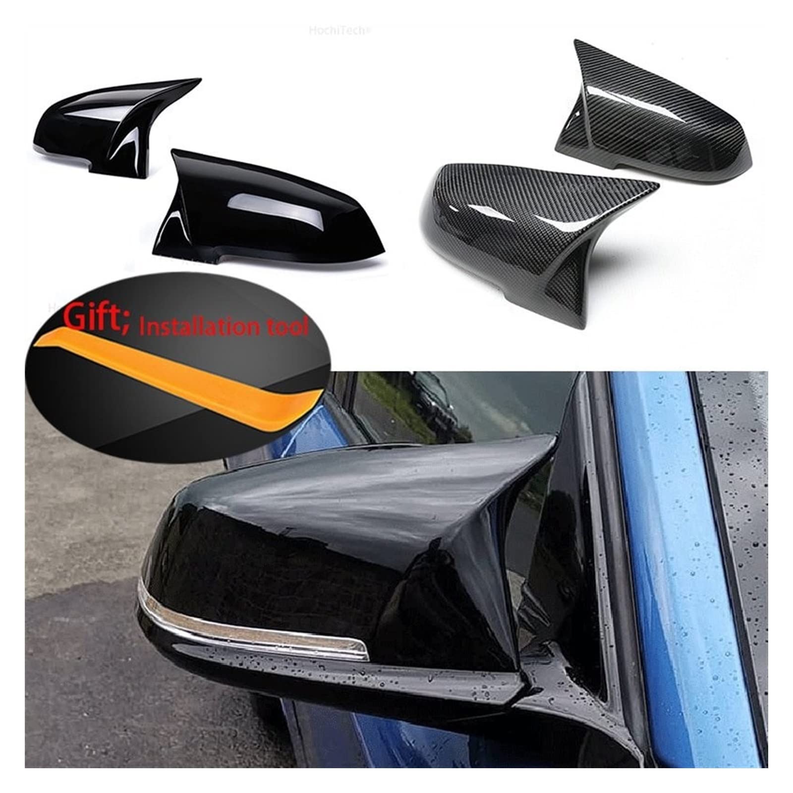 Calotte Specchietto Retrovisore Carbon Look Per BMW Serie 1 3 4 X1 - 2 Pezzi, Nero