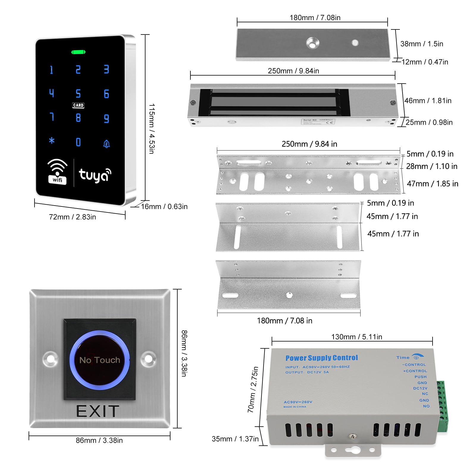 WiFi Tuya Kit de système d'accès de sécurité complet avec serrure de porte étanche à clavier tactile RFID, ouvre-porte à distance intelligent, application, serrure magnétique électrique de 272