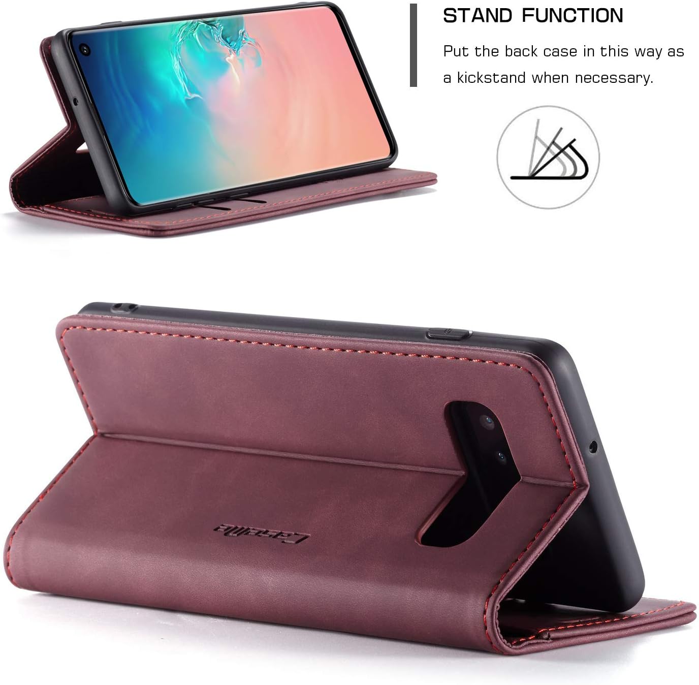 Samsung Galaxy S10 Wallet Case, Magnetic Stand Leather Flip Case with ID & Credit Card Slots Holder Case Wallet for Samsung Galaxy S10 (Wine Red)