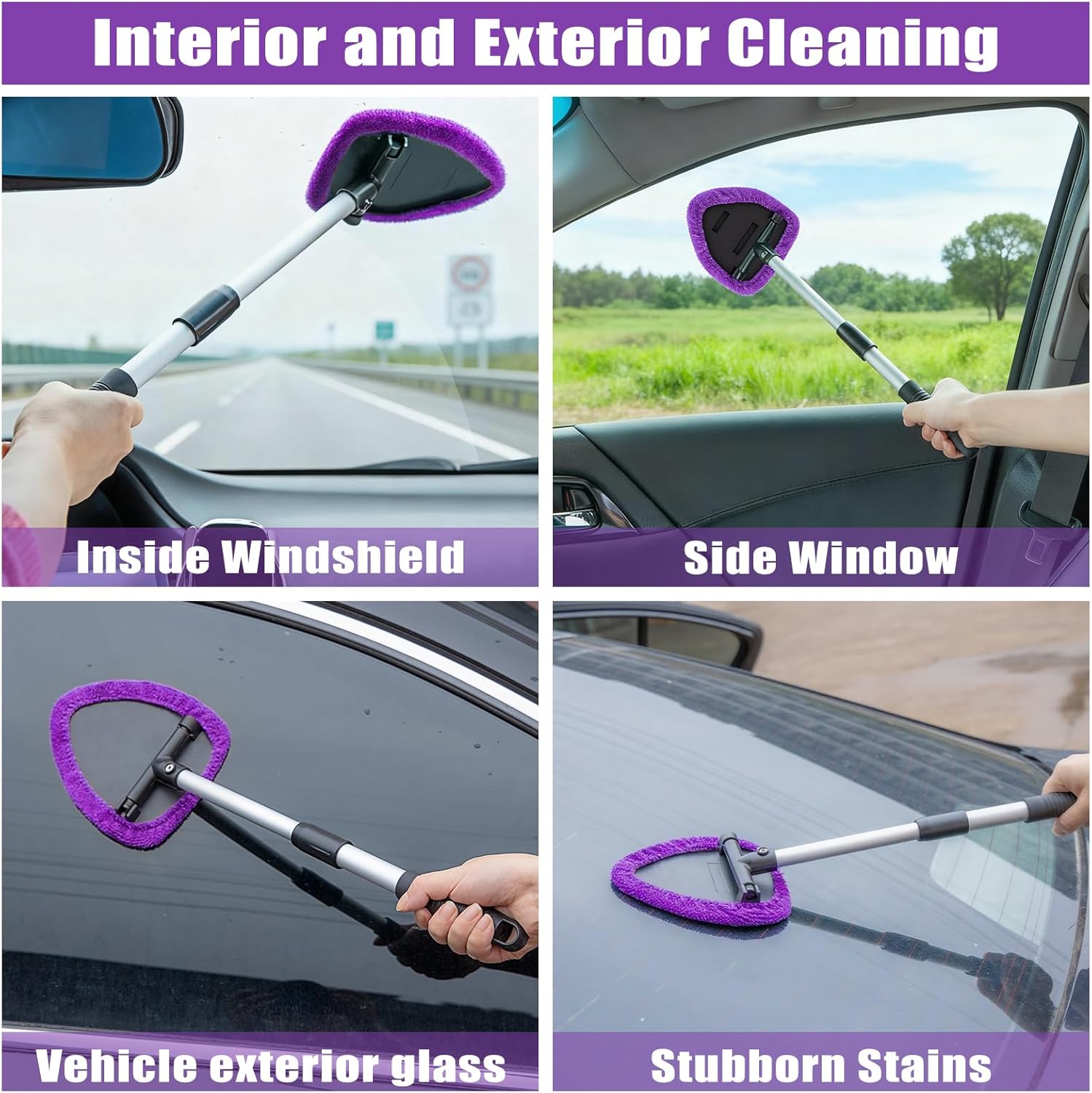 AUTODECO Windshield Cleaner Tool, 17Pcs Car Interior Detailing Kit, Detailing Brush, Towels, Duster, Car Cleaning Kit Interior for RVs, Truck, Trailer (Purple)