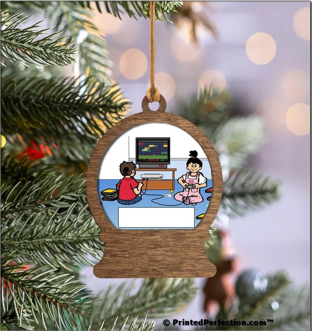 PrintedPerfection.com Personalized Video Gamer - Female Wooden Snow Globe Shaped Christmas Ornament