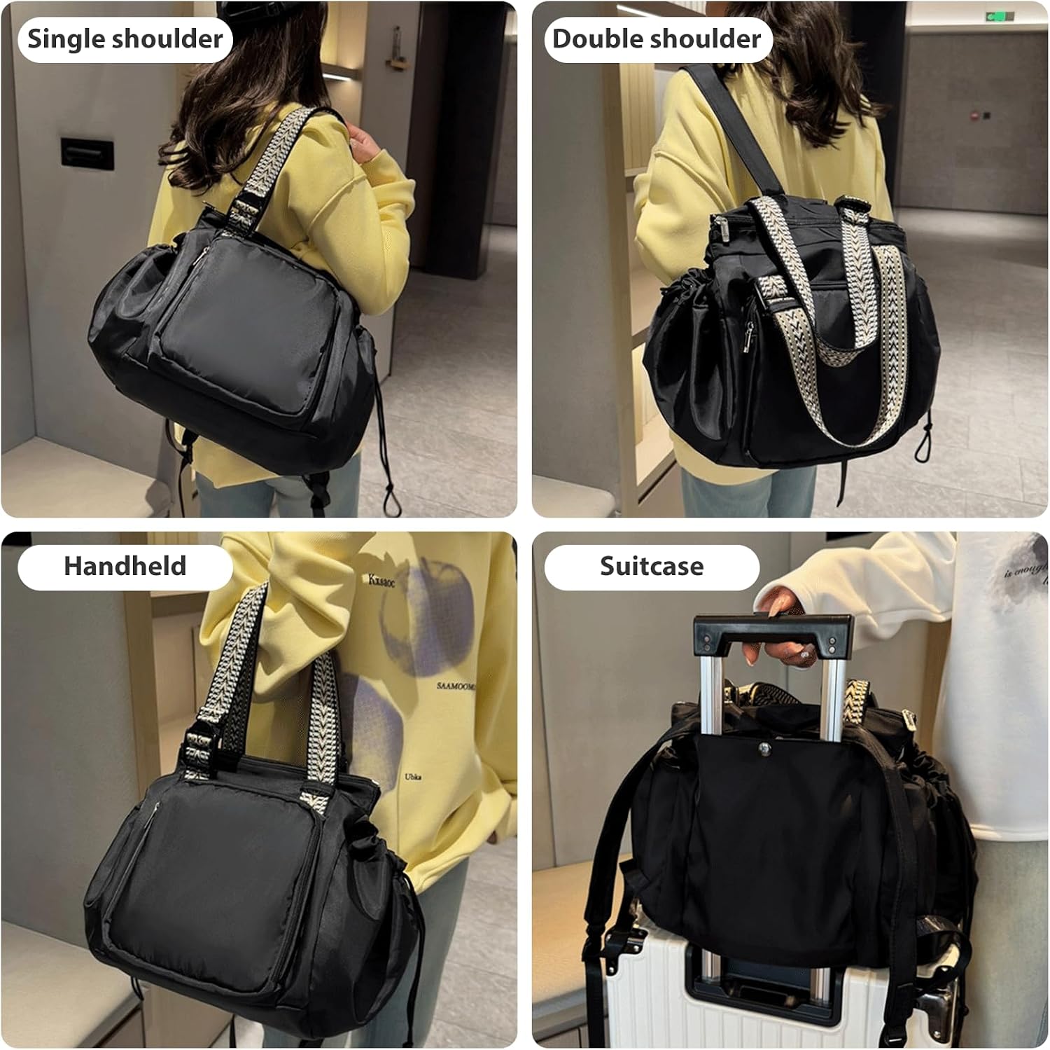 Multifunctional Travel Organizer Tote Bag for Women Nylon Lightweight Backpack baby Large Capacity Diaper Bag 15 Pockets for Car Travel Work Daily Use (Black)