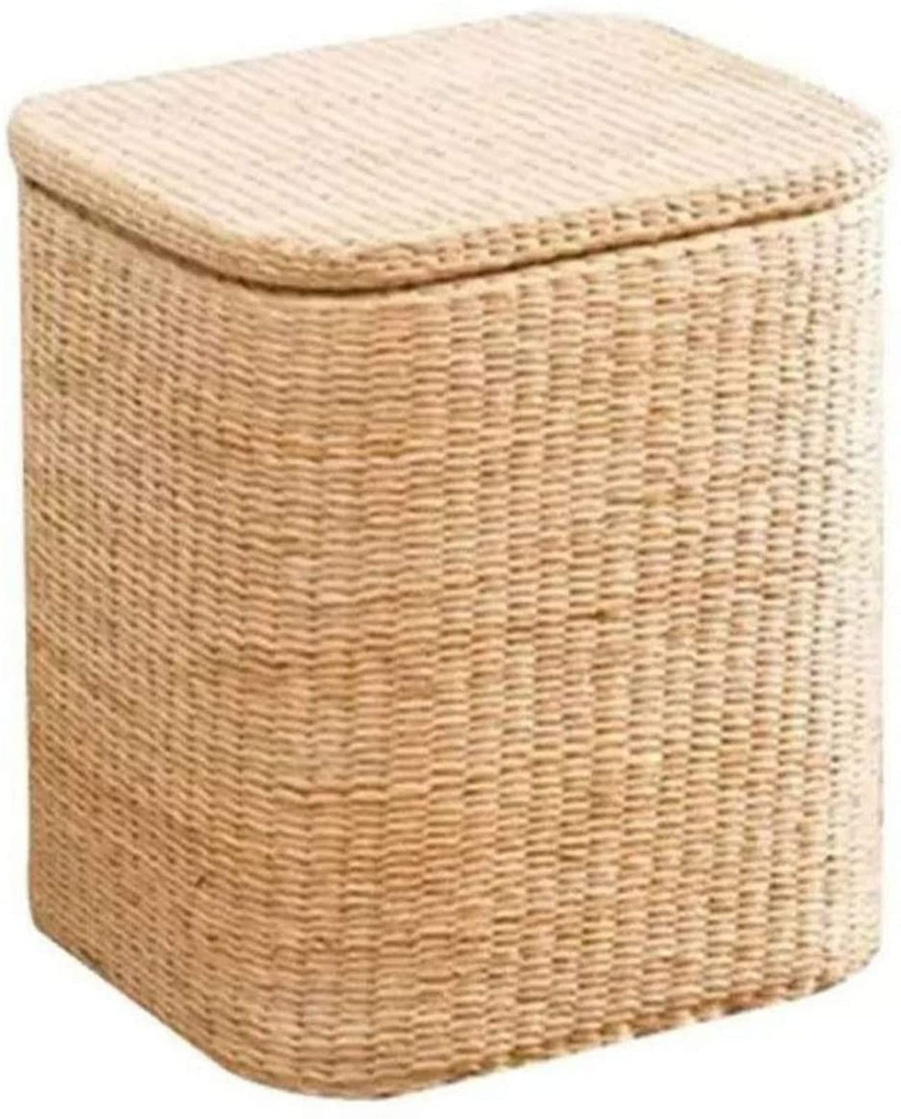 Pouf de rangement en paille tressée avec couvercle | Banc coffre repose-pieds 150kg