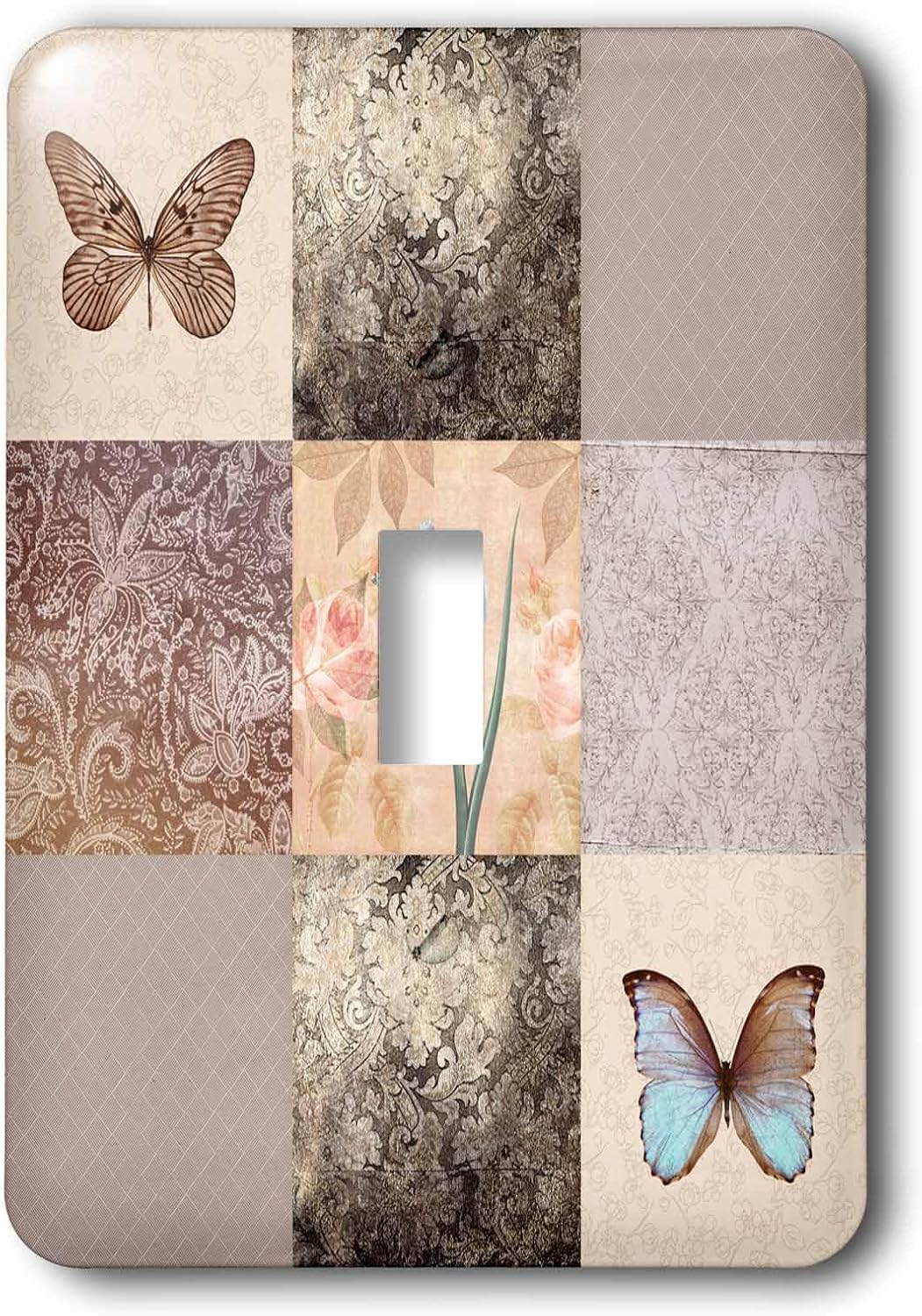 3dRose lsp_79386_6 Vintage Earth Tones Collage with Iris and Butterflies 2 Plug Outlet Cover