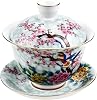 FERCAISH Chinese Ceramic Tea Cup, Traditional Enamel Tea Set with Lid Hand-Painted Tea Bowl and Saucer - Gaiwan Tea Set for Flower Tea Bags, Black Tea