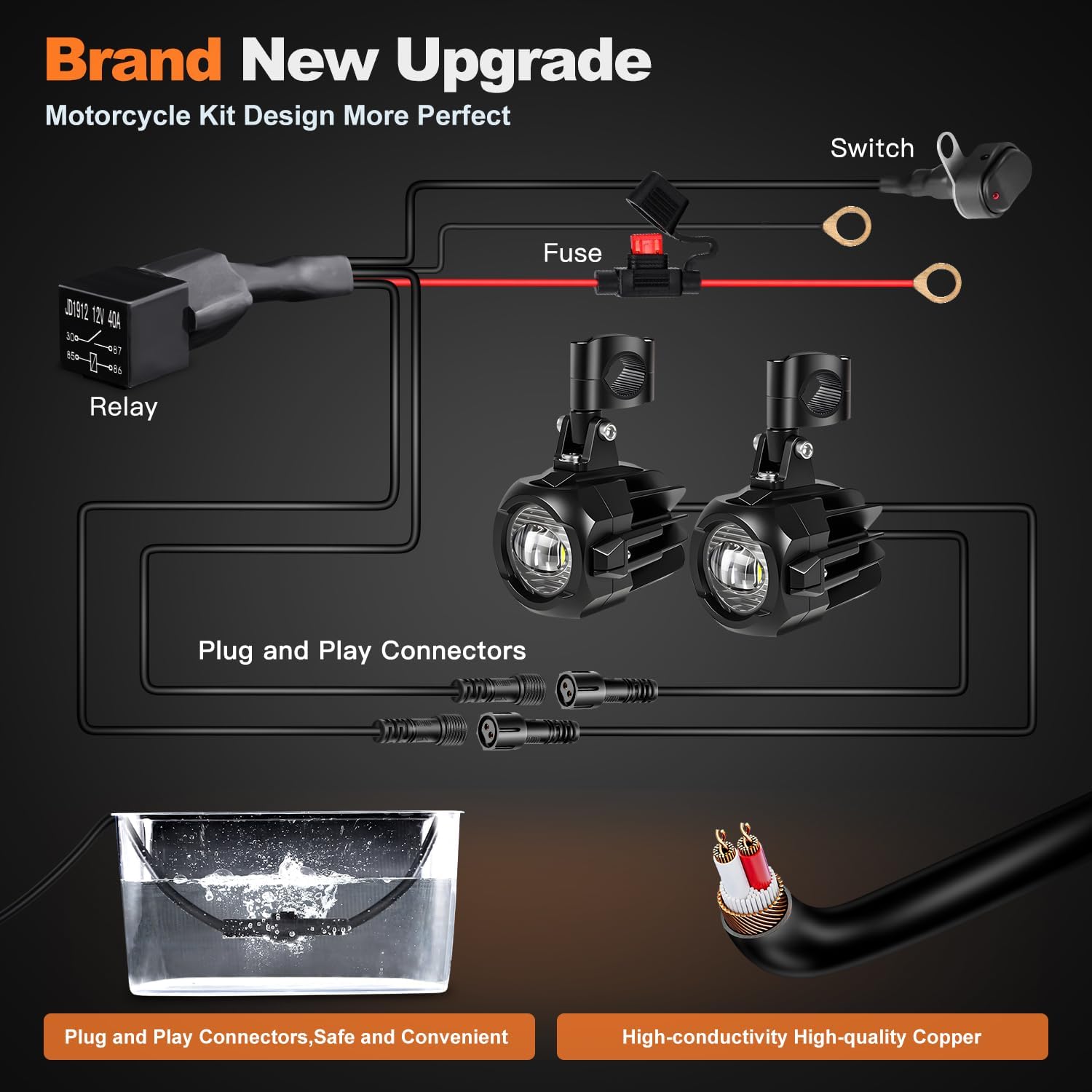 Motorcycle Auxiliary Lights,LEDMIRCY Motorcycle Driving Lights With Switch Wiring Harness Kit Fog Spot Light Waterproof and Shockproof Exploradoras LED Para Moto with Mount Brackets for ATV Snowmobile