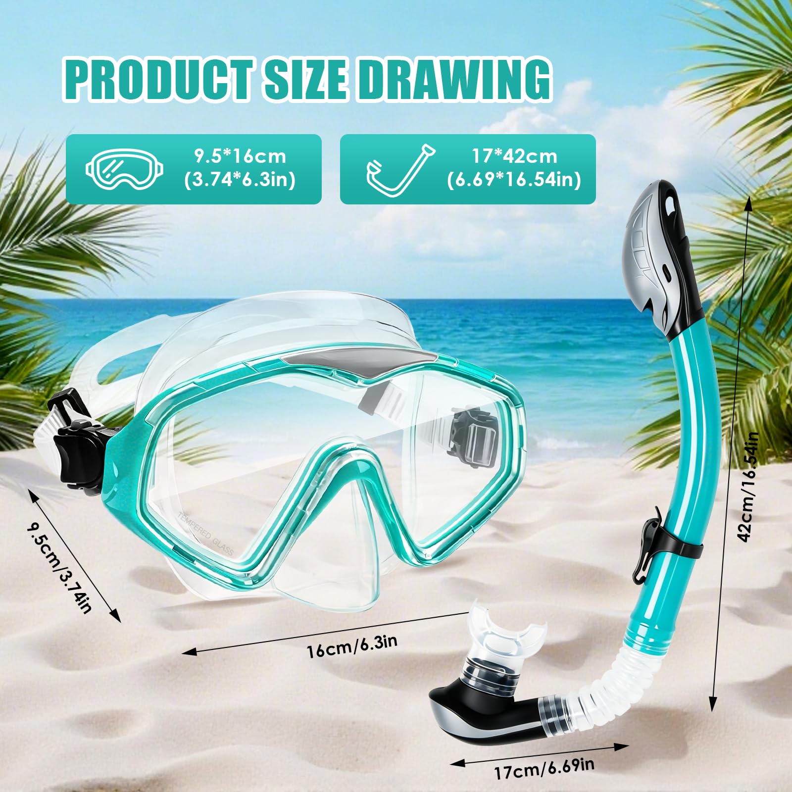 Sprzęt do snorkelingu dla dorosłych, zestaw do snorkelingu z suchą rurką z panoramicznym widokiem szerokokątnym 180°, maska do nurkowania bez zaparowania, profesjonalny sprzęt do snorkelingu do