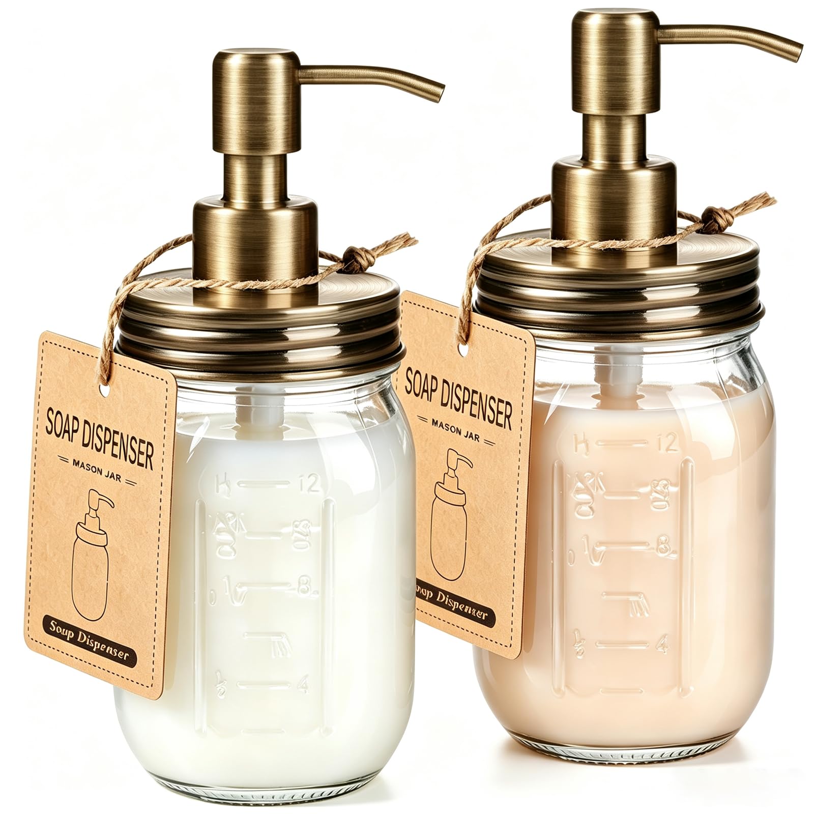 Amolliar Mason Jar Liquid Soap Dispenser, Lotion Dispenser, Brass 2 Pack