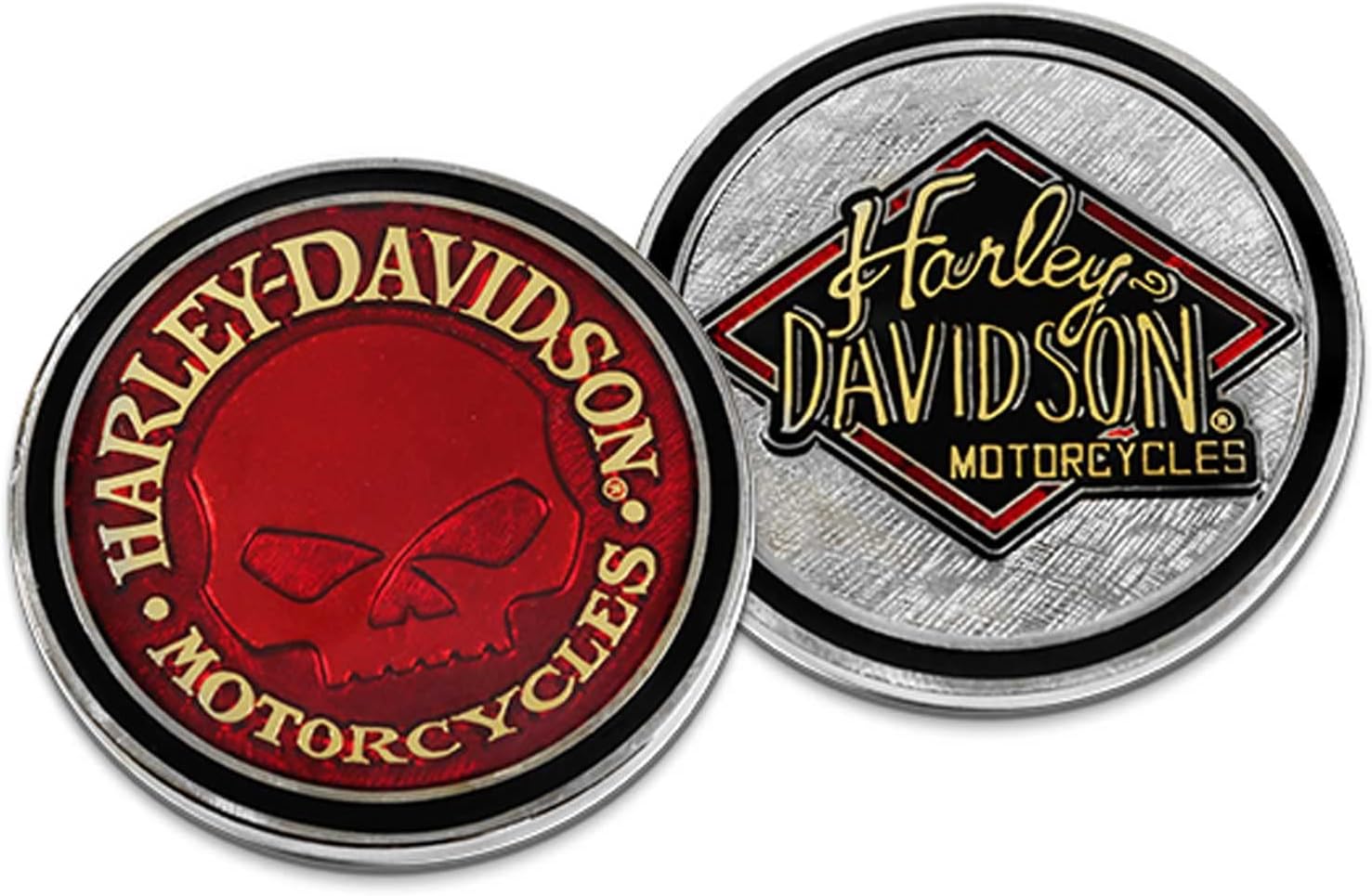 Harley-Davidson Diamond & Willie G Skull Metal Challenge Coin, 1.75 inch - Red