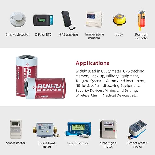 Miniatura 5 de Paquete de 8 baterías de litio ER14250 LS14250 de 3.6 V, 12AA tamaño 1200 mAh batería de cloruro de tionilo de litio (Li-SOCl2) certificado