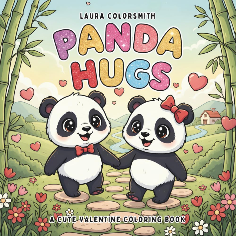 Panda Hugs - A Cute Valentine Coloring Book: Easy and Adorable Valentine Coloring Book for Kids Ages 4–8 Featuring Cute Pandas (Coloring book for Valentine)
