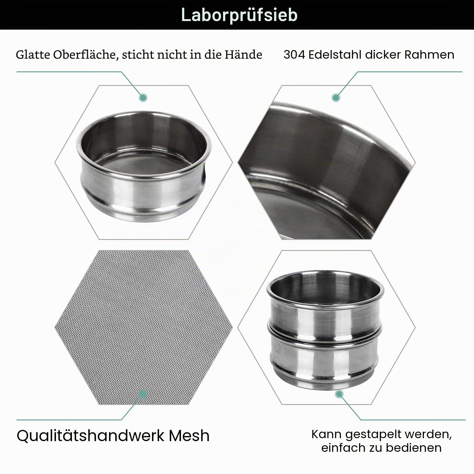 2 Stück 304 Edelstahl-Testsiebe, 200 Maschen 0,075 mm + # 80 Mesh 0,2 mm Öffnung Labor Standard-Testsieb φ10 cm Dia Economy Testsieb für Industrielabor