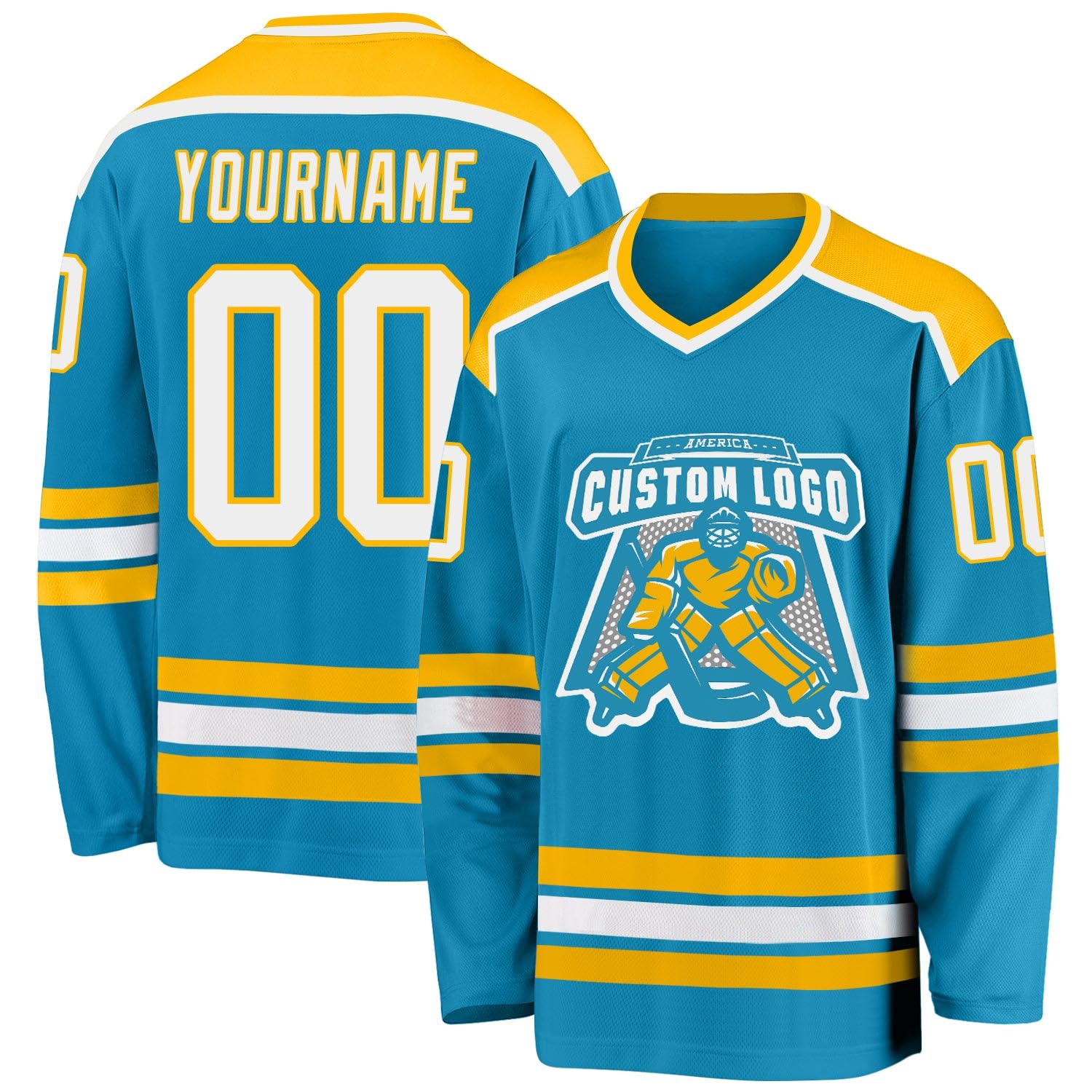 Custom Name Number White Black-Orange Hockey Jersey, Personalized Team V-Neck Sports Hockey Jersey for Men Women Youth