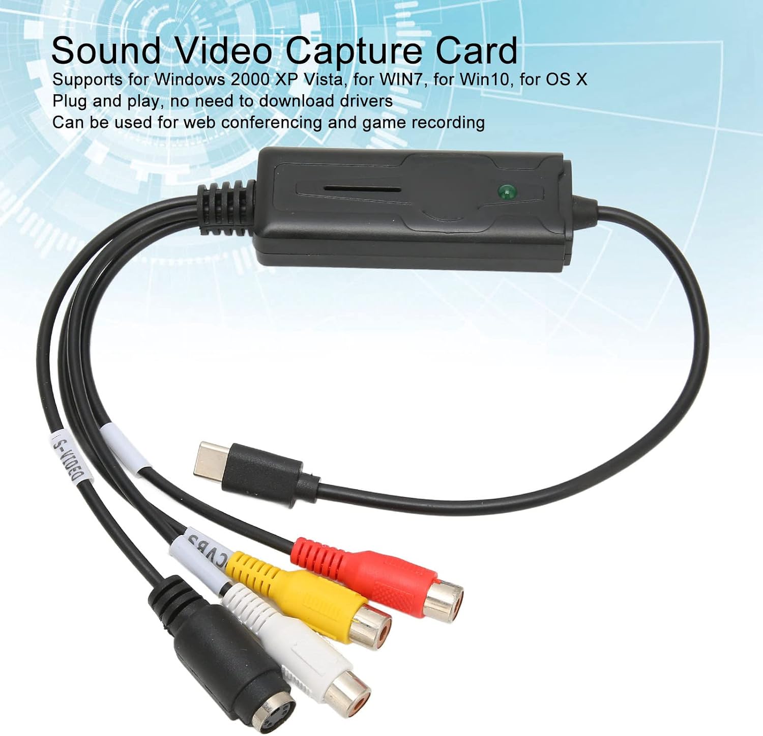 PUSOKEI USB-C Audio Video Capture Card, to USB Converter Adapter, Support AV/S Video Input, NTSC and PAL for PC 7/8/8.1/10/Vista/XP/OS X