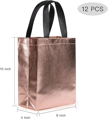 Miniatura 2 de WRAPAHOLIC Paquete de 12 bolsas de regalo reutilizables de oro rosa con asas, tamaño mediano de 8 x 4 x 10 pulgadas, perfectas para bolsas de regalo
