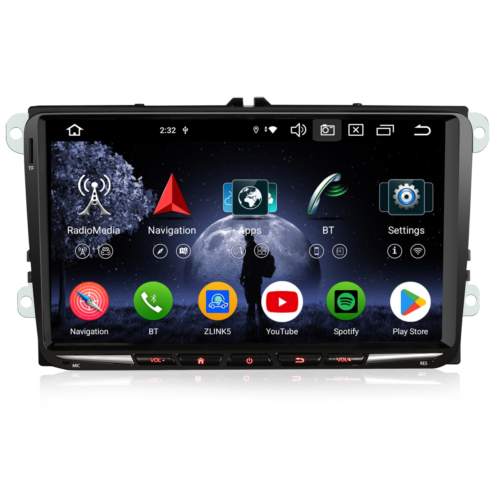 Erisin 8-Kern 4GB 64GB Android 14 Autoradio mit GPS Navi für Skoda Octavia Superb Fabia Combi Roomster Yeti CarPlay 9 Zoll Touchscreen WiFi DSP DAB+ SWC Canbus