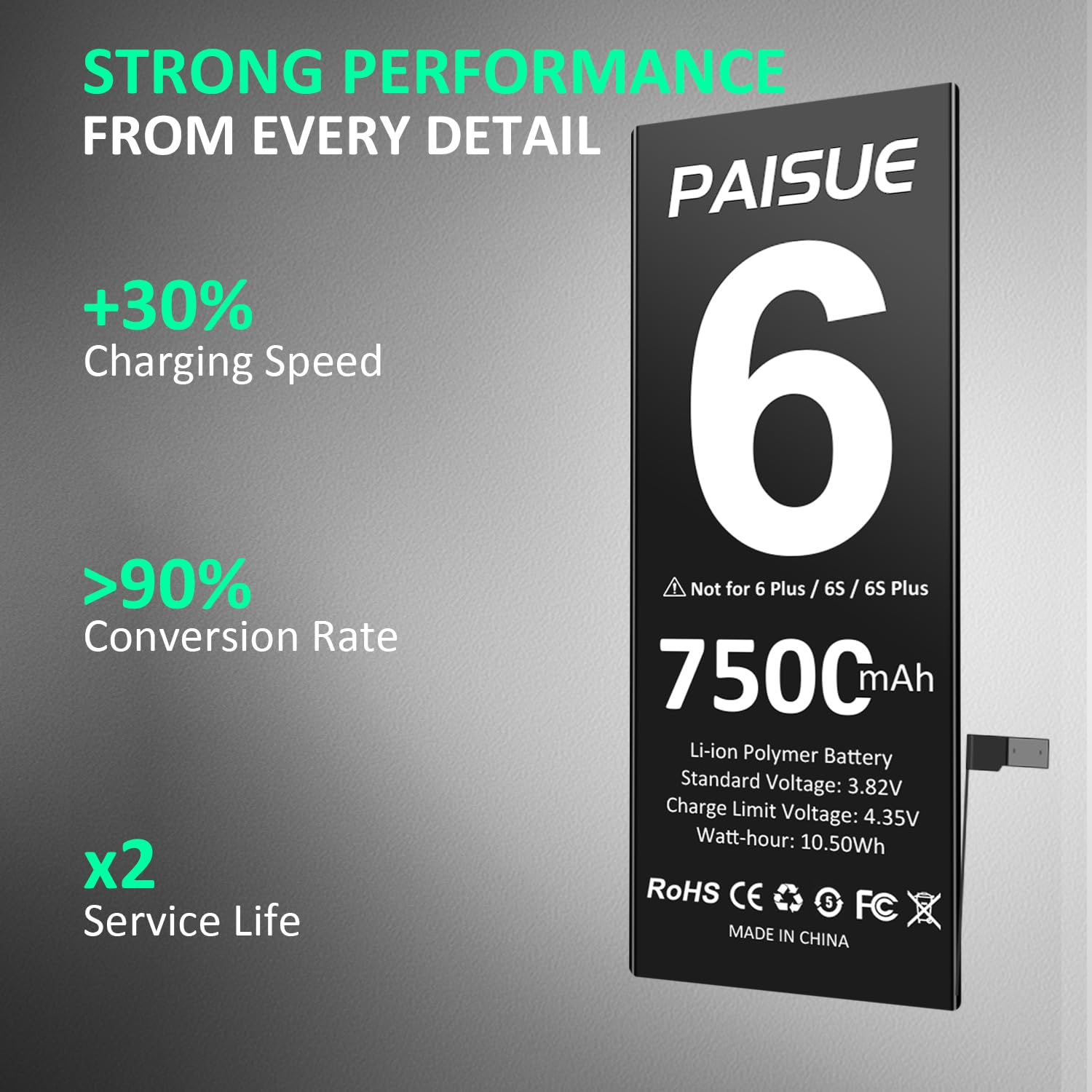 Batterie IPhone 6 7500mAh - Version 2025 Haute Capacité | Compatible A1586, A1589, A1549 | Kit Outils Inclus | Autonomie Prolongée Batterie IPhone 6 7500mAh - Version 2025 Haute Capacité | Compatible A1586, A1589, A1549 | Kit Outils Inclus | Autonomie Prolongée
