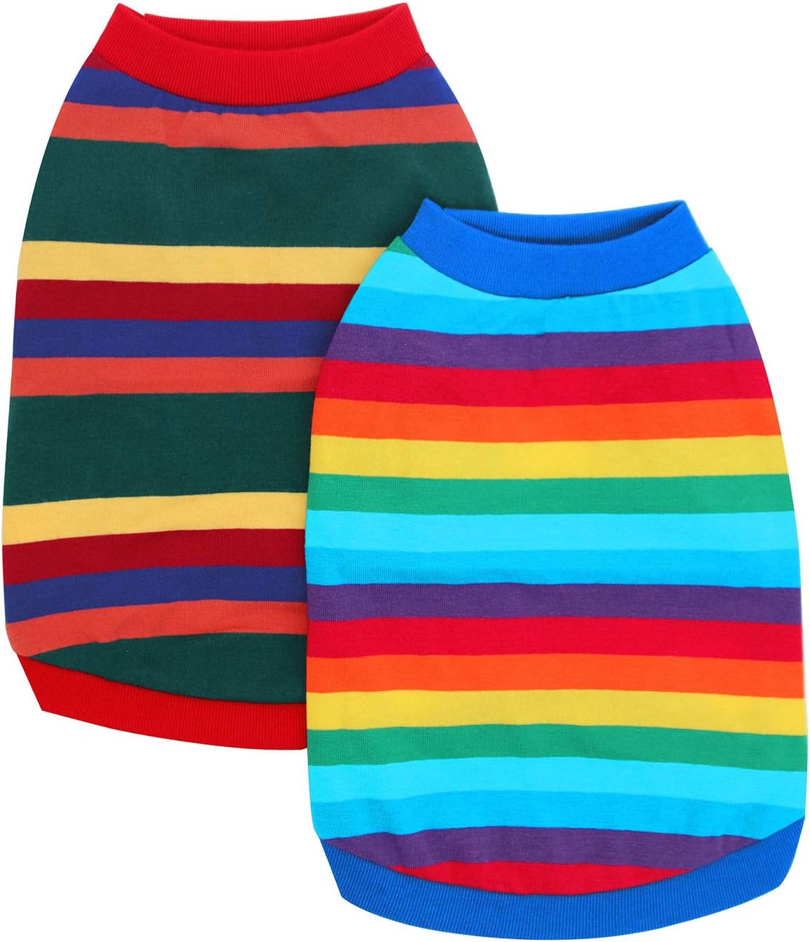 PetVougue Dog Striped Shirt 2-Pack Dogs Soft Cotton Shirts for Small Medium Large Girl Boy,Summer Hawaiian Pet Clothes,Rainbow Blue Red S