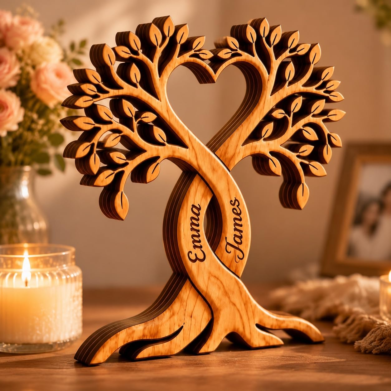 Personalised Couple Heart Tree Wooden Plaque