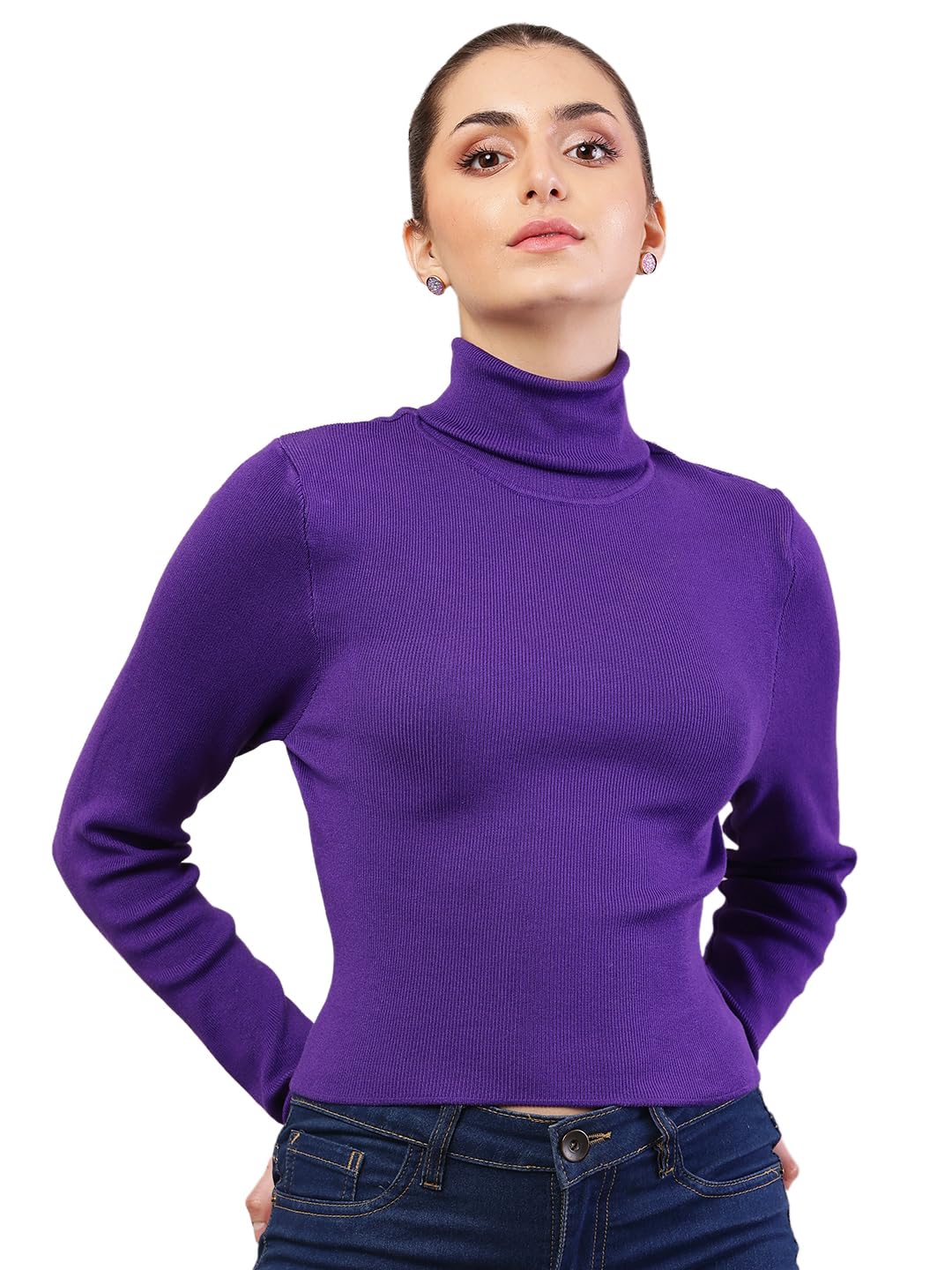 Women's Viscose Full Sleeve with High-Neck Purple Sweater-image-20