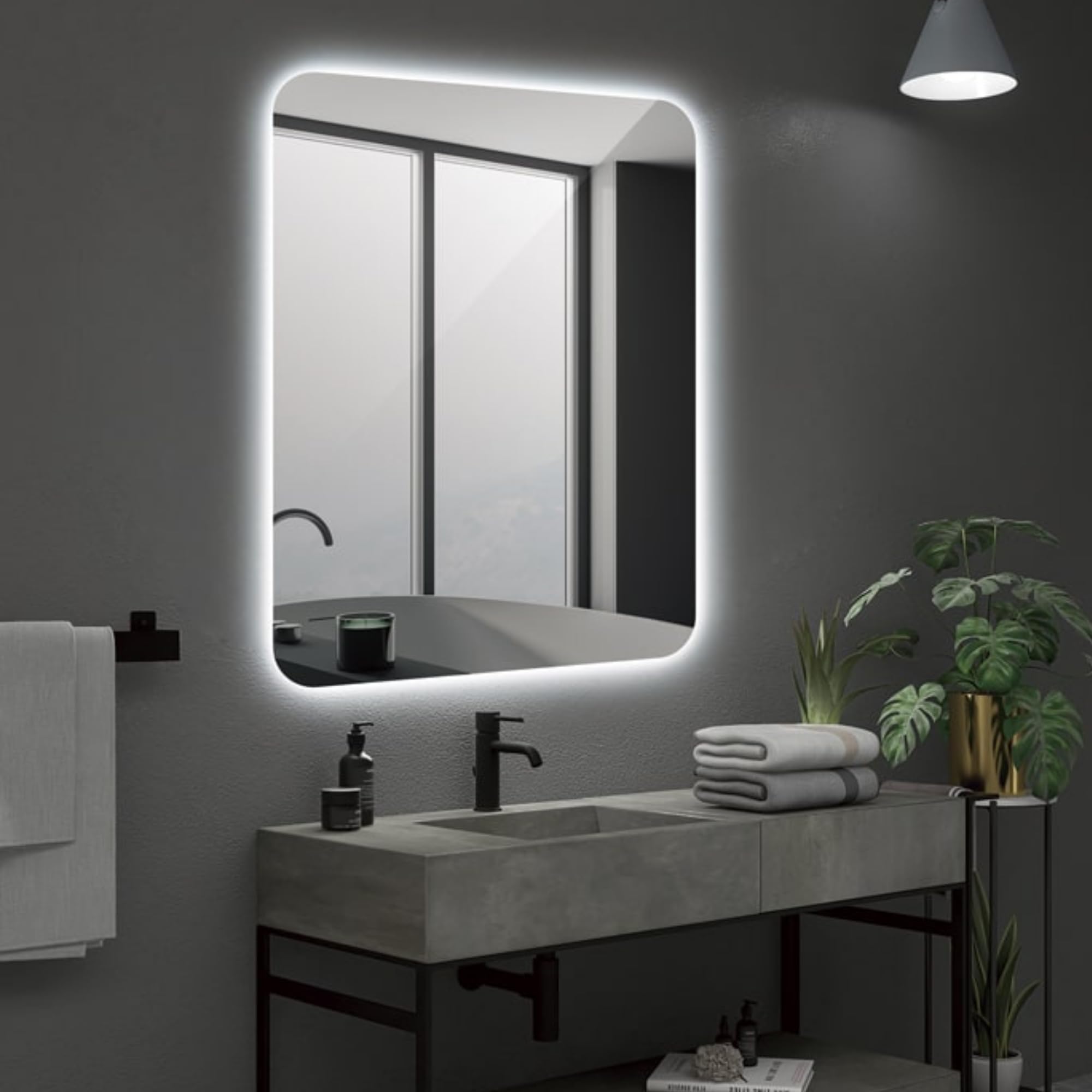 NOLUXA LEDIMEX - Lustro łazienkowe ze światłem | Duże podświetlane lustro łazienkowe | Lustro LED o mocy 24 W | Kwadratowe lustro ścienne 70x80cm | Seria Dania | Kolor chromu | 3 lata