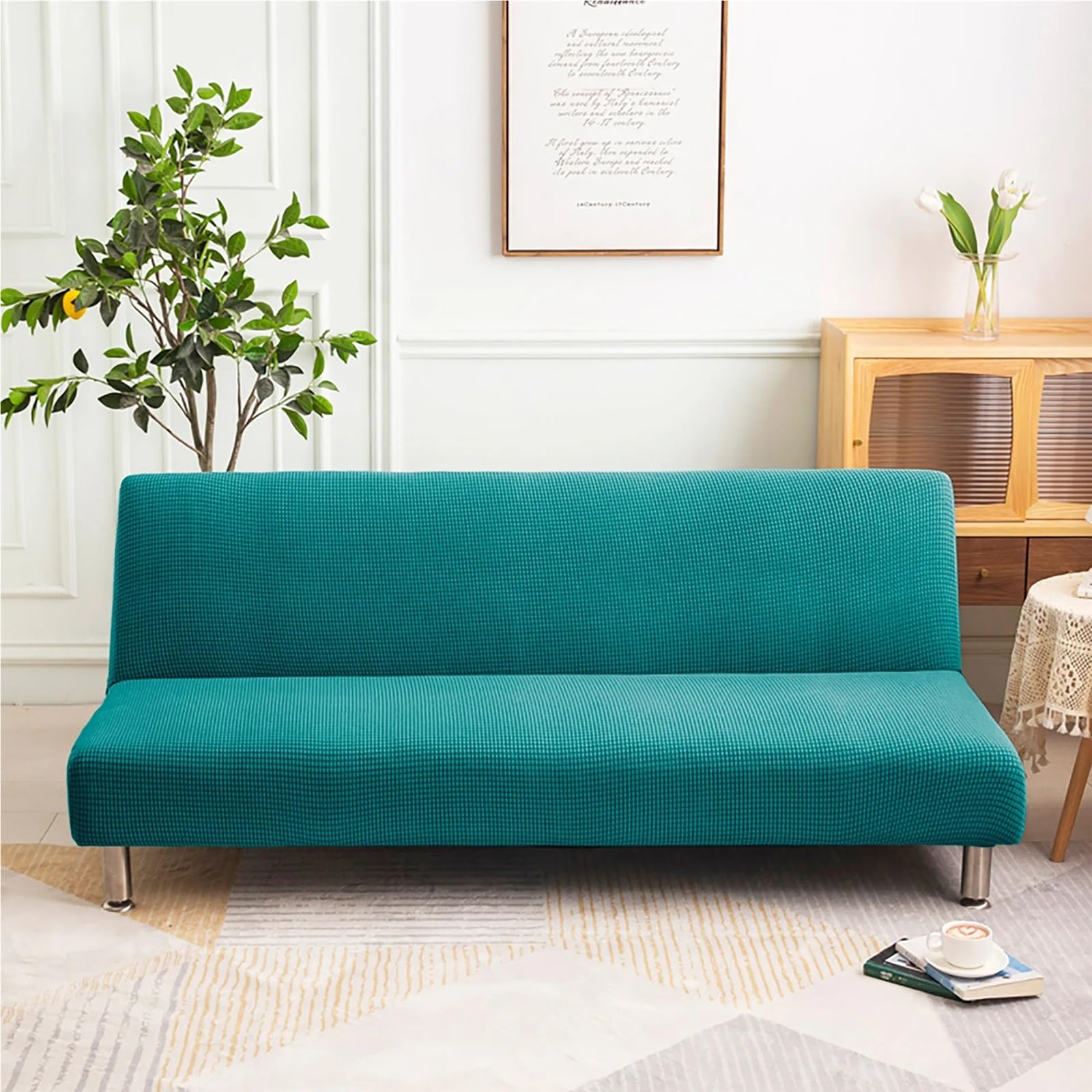 Funda de sofá elástica sin Brazos Suave para Sofá | Funda de futón con protector de muebles de sofá cama grueso con parte inferior elástica(Color 2,L 180-210cm)