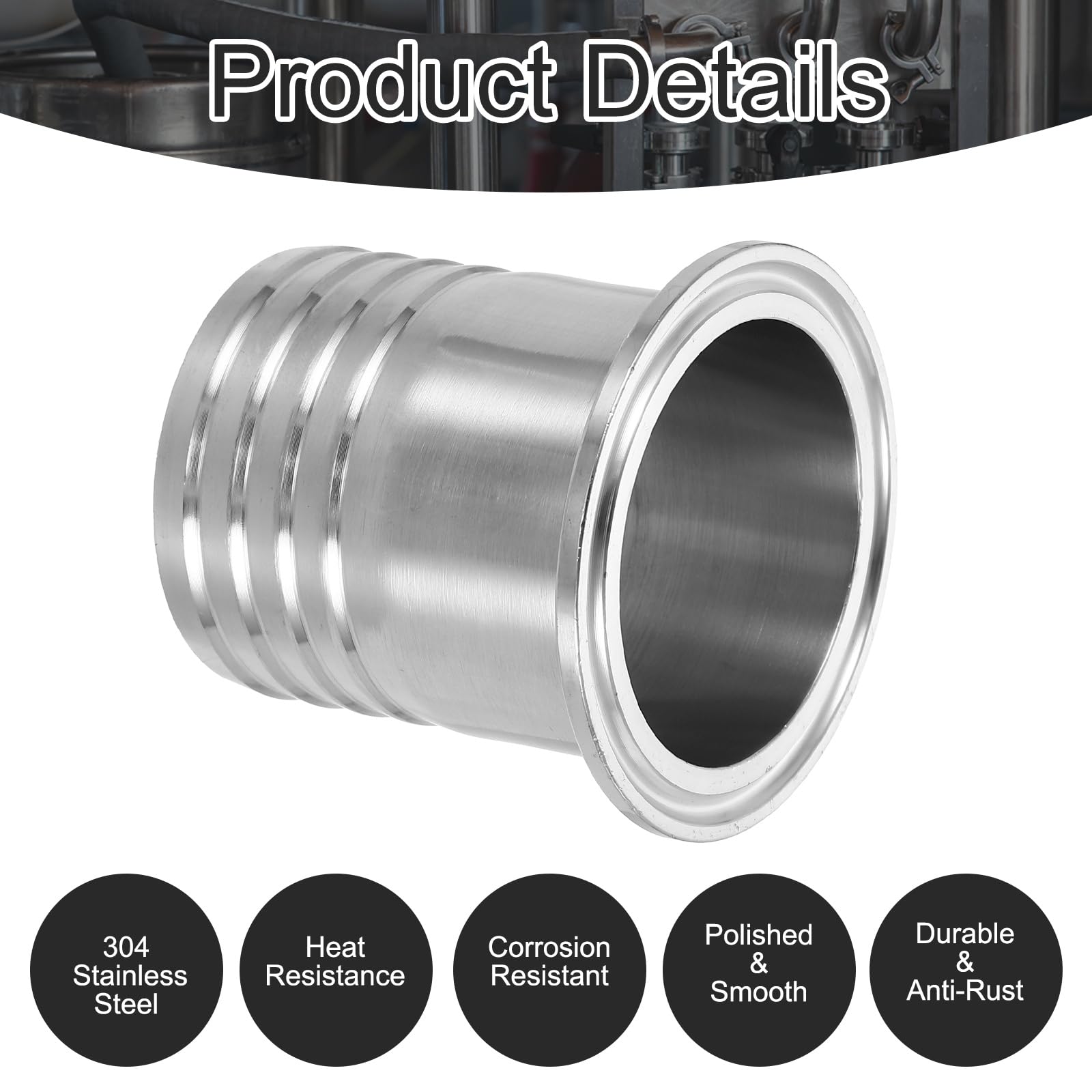 PATIKIL Tri Sanitary Clamps Schlauchanschluss Mit Widerhaken 2 Stück Tri Sanitary Clamps 2" Rohr 64 mm Ferrule Schlauchanschluss 304 Edelstahl Rohr Für Brauerei