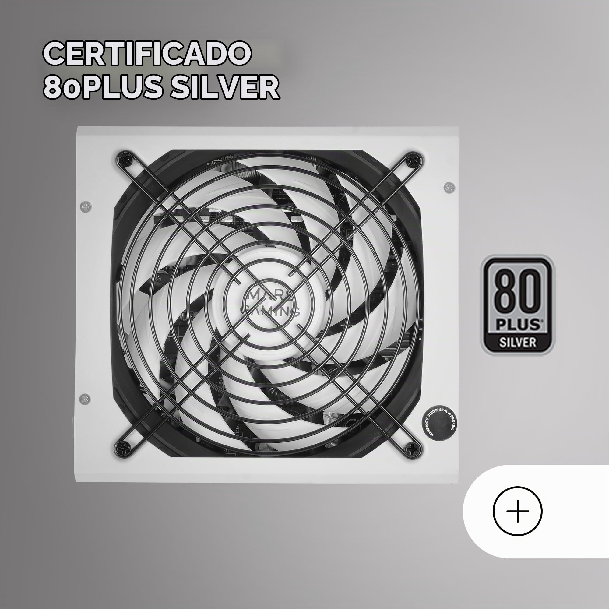 Mars Gaming MPZE750M, Fuente Alimentación Full Modular 750W ATX, 10 Años Garantía, 80Plus Silver +87% Eficiencia, Ventilador 140mm FDB con Tecnología AI-RPM, Condensadores Japoneses 105º, Blanco