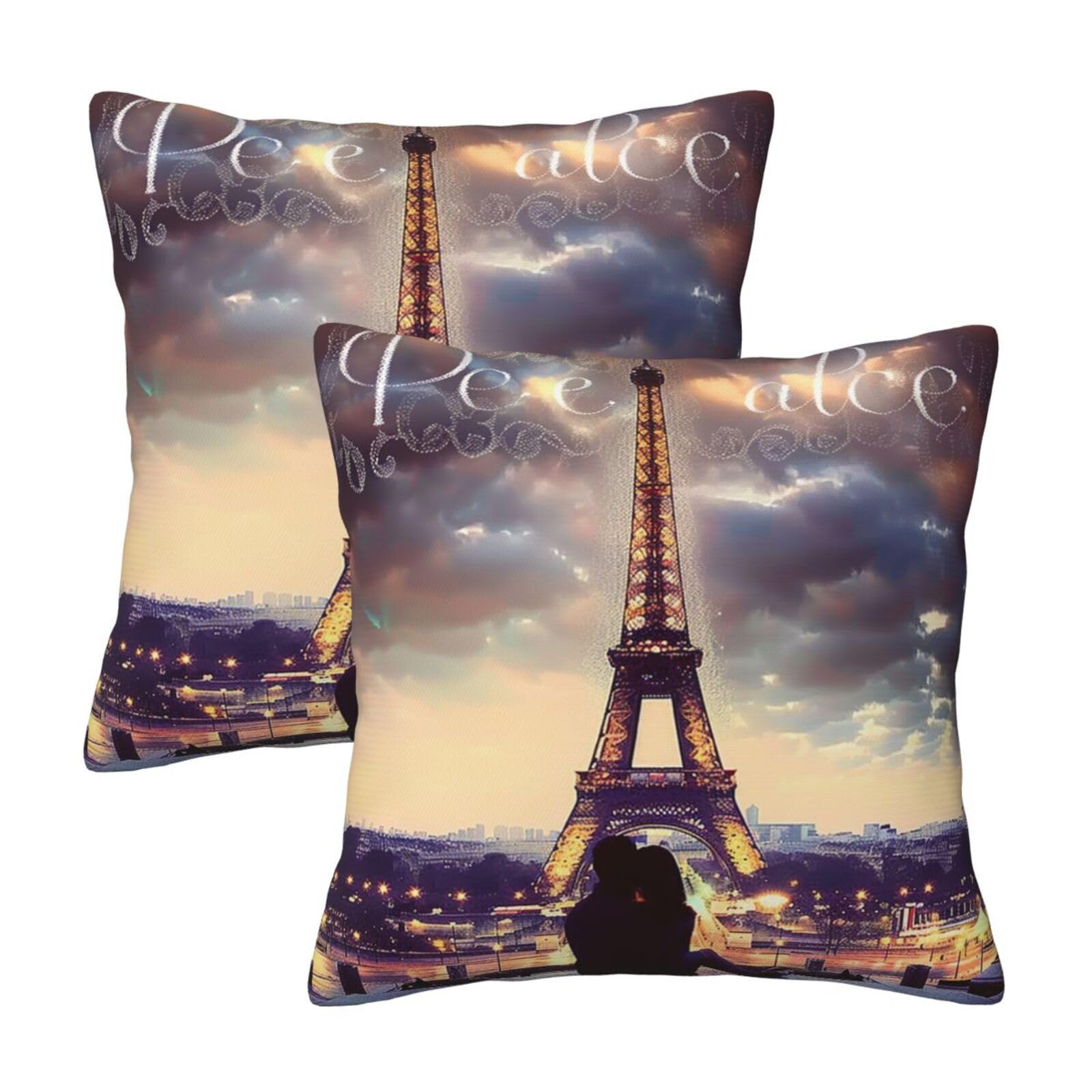 Eiffel Tower Love Paris Throw Pillow Cases 2 Pack Square Pillowcases Soft Pillow Protectors for Couch Livingroom Sofa Bed Office Car,30x30 CM