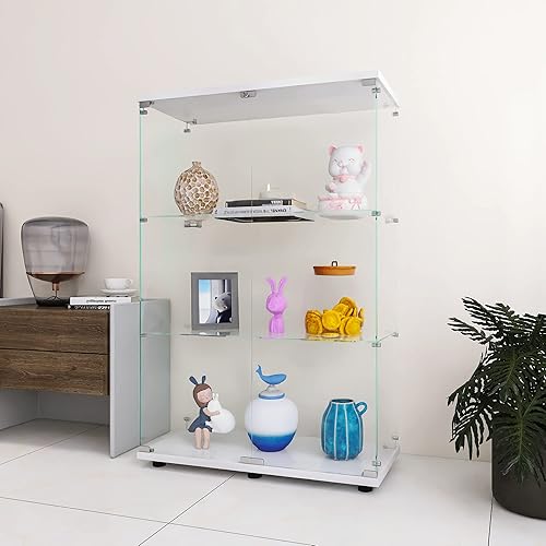 Miniatura 6 de LFT HUIMEI2Y Vitrina de cristal con 3 estantes con puerta doble, gabinetes Curio de instalación rápida en 30 minutos, estantería de pie de vidrio