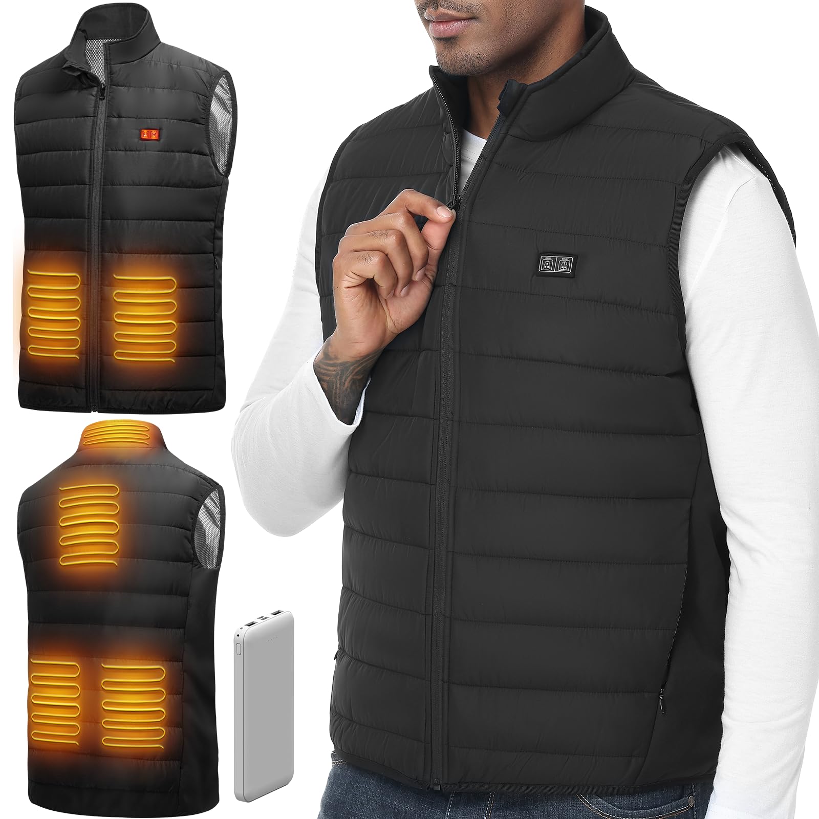 Gilet chauffant, veste chauffante homme femme avec batterie incluse, 7,4V/5V blouson chauffant, manteau Électrique avec 3 Niveau de chauffant | 6 zones chauffante, doudoune homme, Hiver Vêtement
