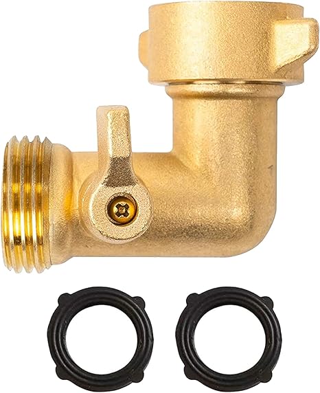 Xiny Tool 90 Degree Garden Hose Adapter with Shut Off Valves, 3/4" Solid Brass Garden Hose Elbow Connector with 2 Extra Pressure Washers (1)