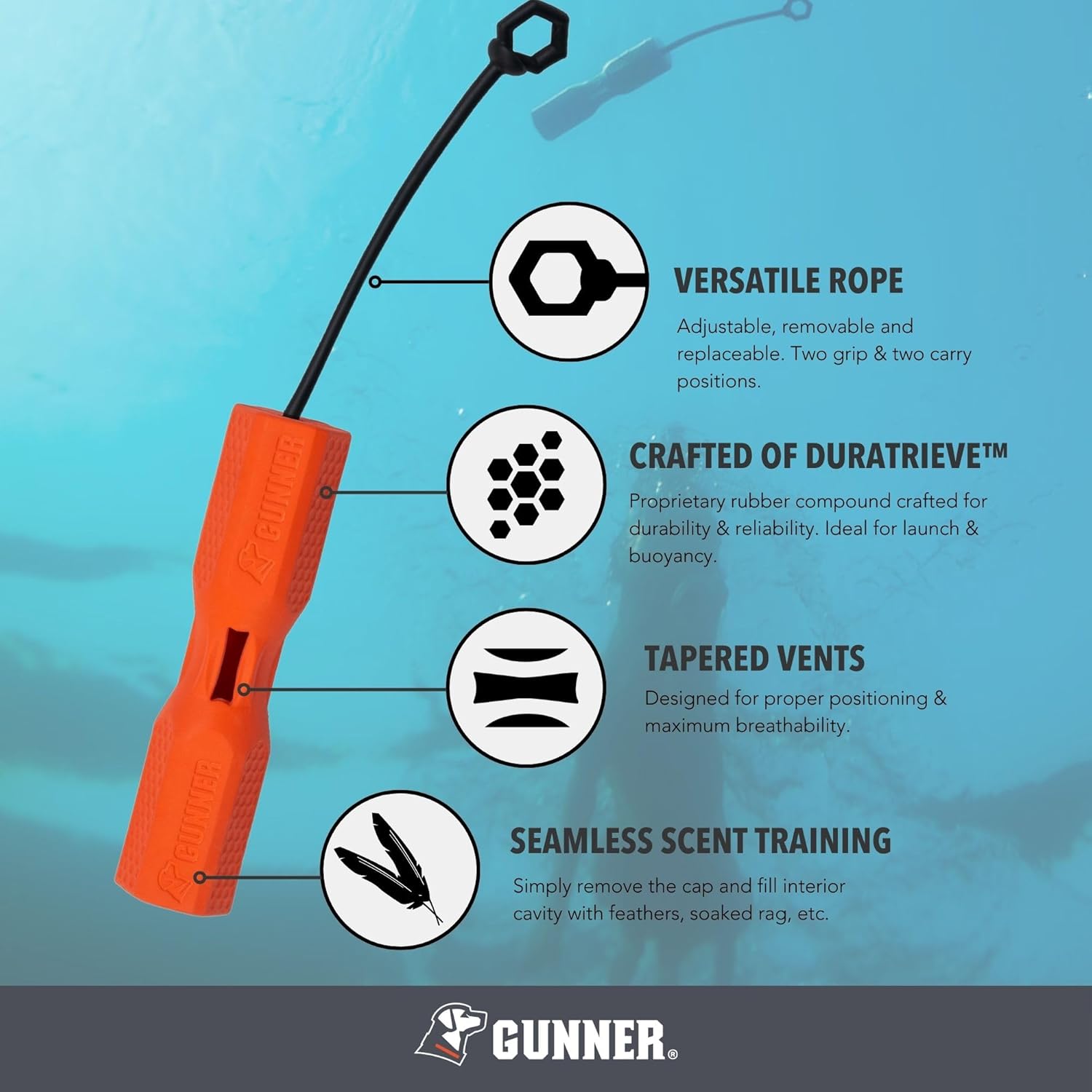 GUNNER Dog Training Bumper - Retriever Training Dummy, Retrieving Dummies for Pets, Bumpers for Water Retrieving with Adjustable Rope, (Orange)