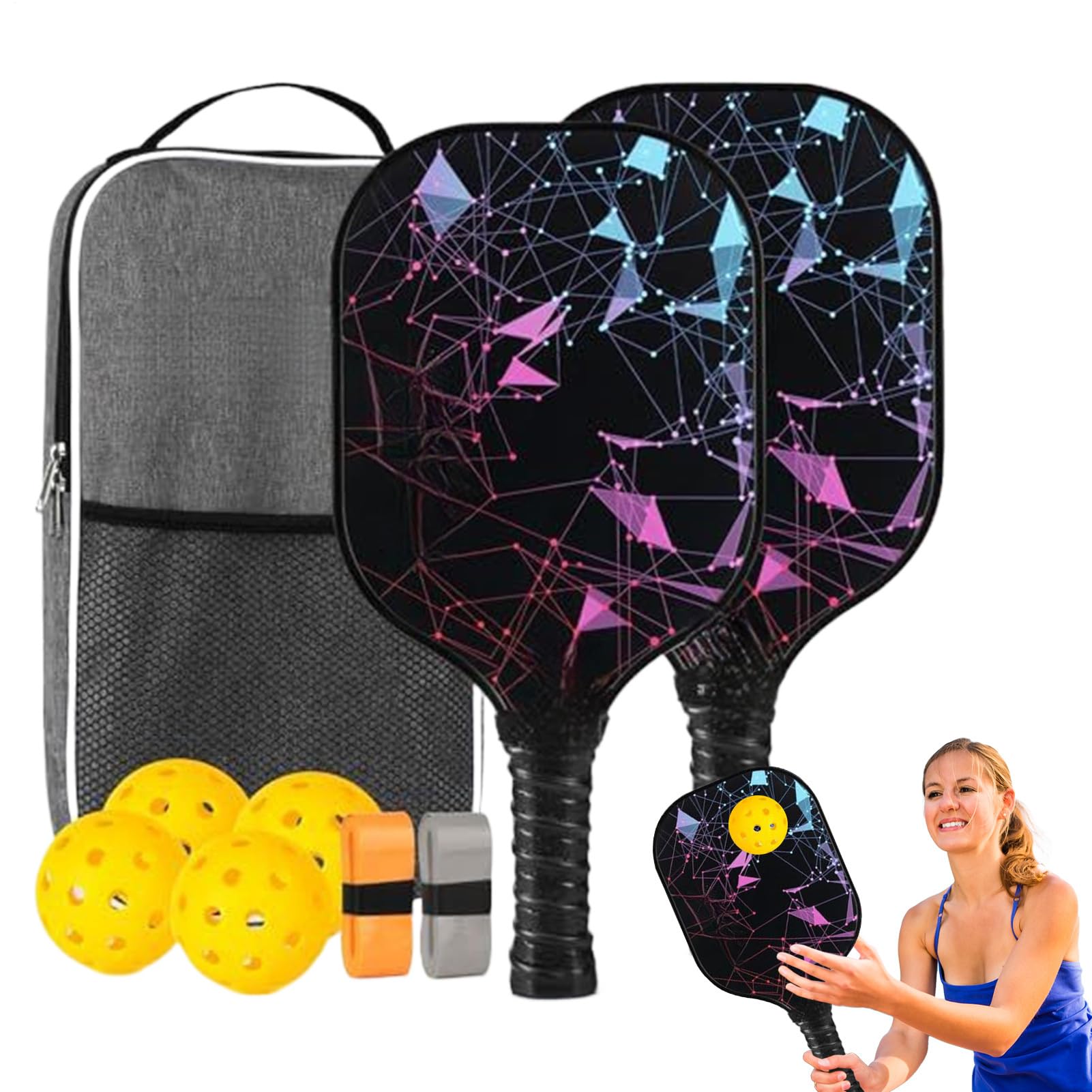 Racchetta da Pickleball Set di Racchette da con Palla | Sportivi in Fibra di Vetro Leggeri ed Ergonomici per Uomo Donna Bambino Casa Esterno Interno